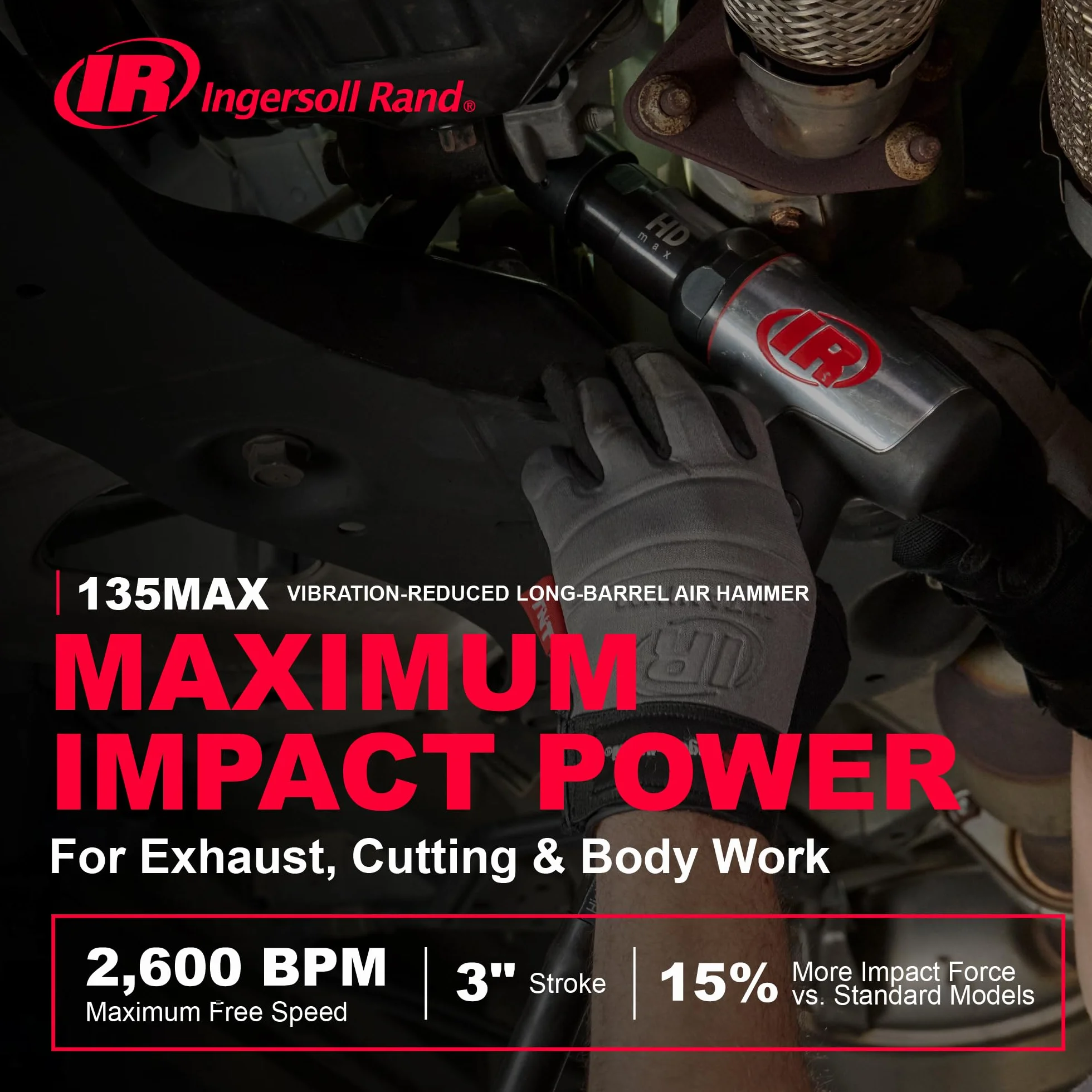 Młot pneumatyczny Ingersoll Rand 135MAX, 2600 udarów/min., skok 76 mm, średnica otworu 3/4 cala (19 mm)
