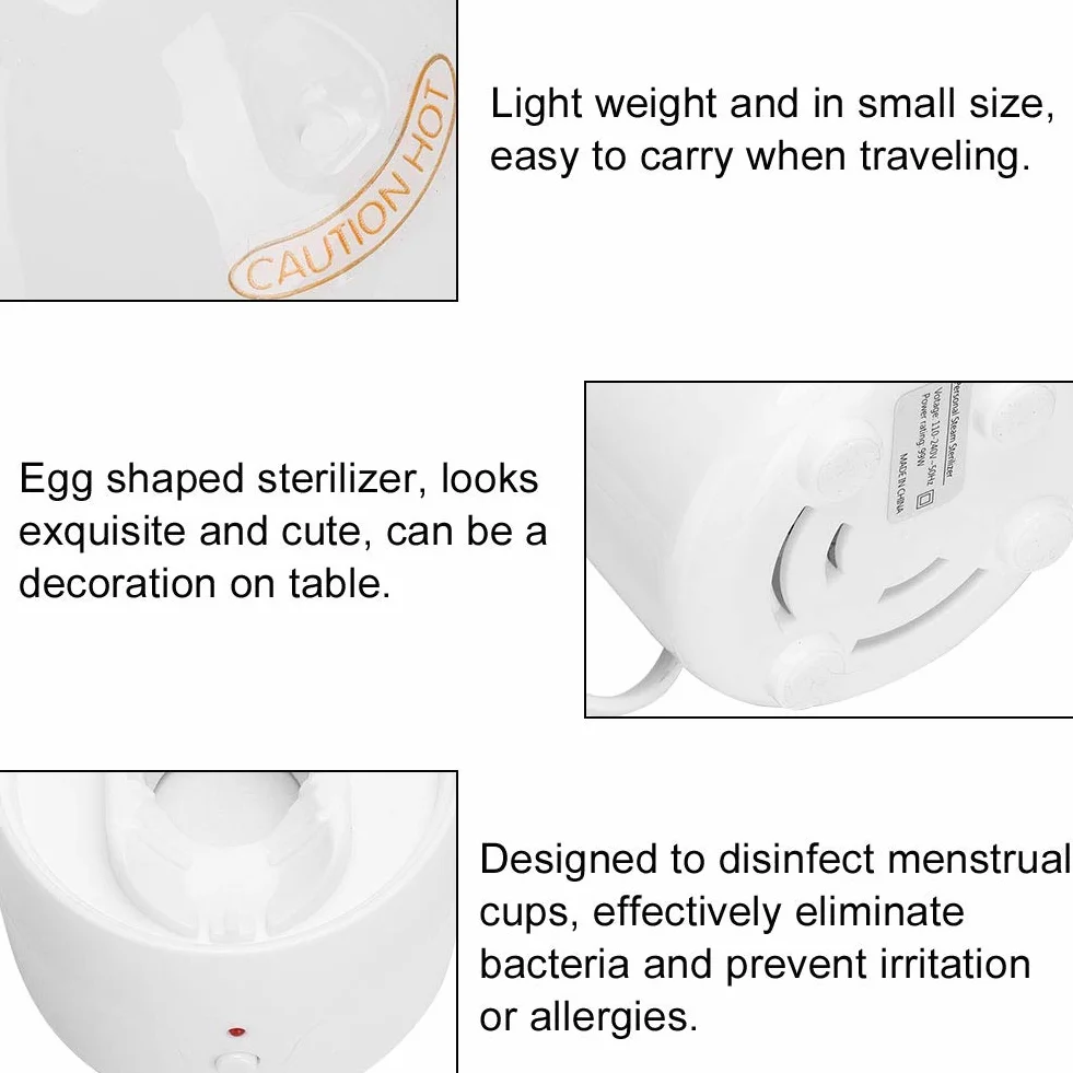 Kubeczek menstruacyjny Sterylizator parowy, kubek menstruacyjny Przenośny sterylizator menstruacyjny Parowiec do dezynfekcji kubków menstruacyjnych, szybka dezynfekcja w 3 minuty (biały)