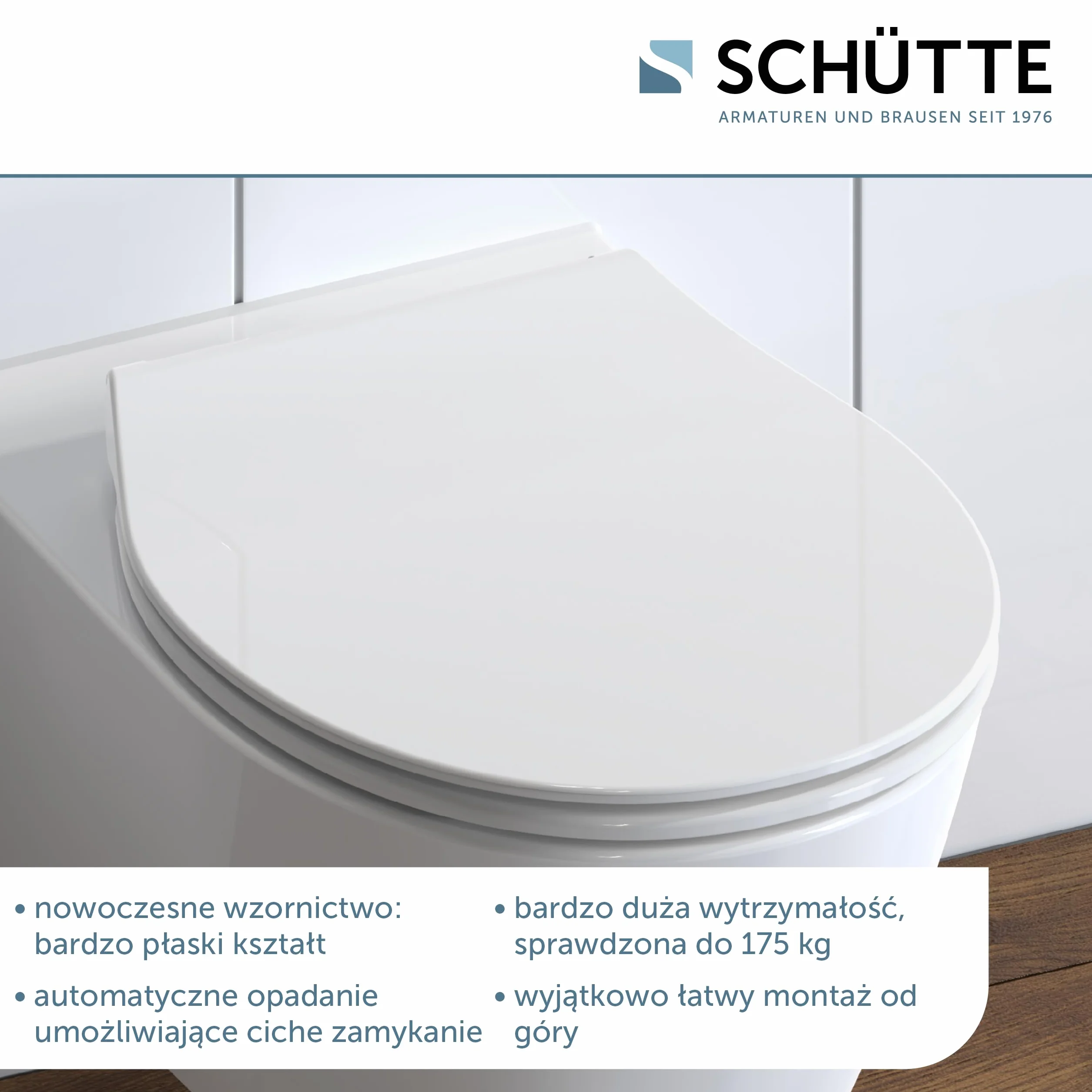 SCHÜTTE 82700 deska sedesowa Duroplast SLIM WHITE, deska sedesowa wolnoopadająca i szybkim zapięciem do łatwego czyszczenia, wyjątkowo płaski kształt, maksymalne obciążenie 150 kg, biała