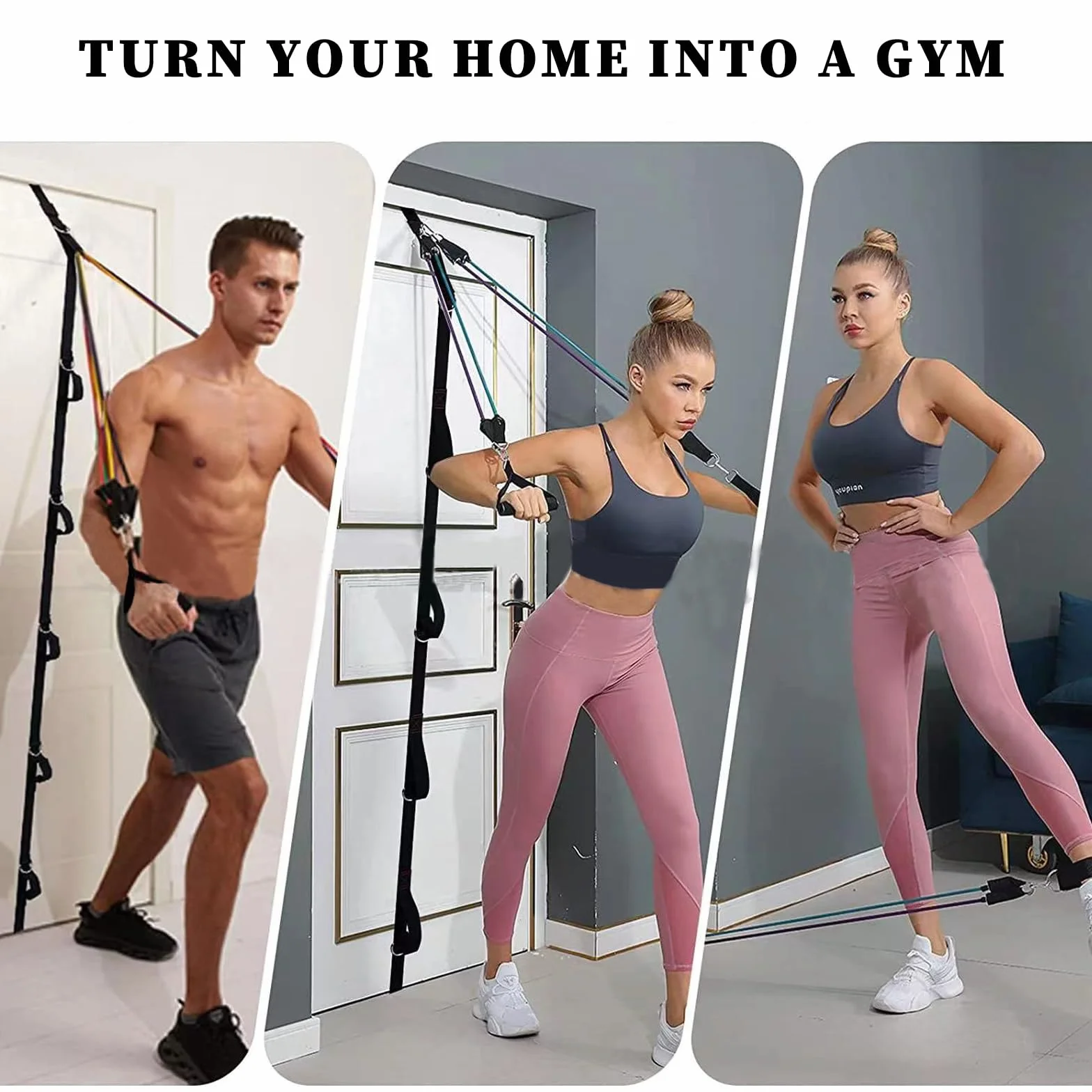 Pas do drzwi do taśm oporowych – kotwica wielofunkcyjna do studia fitness do domu, przenośna taśma oporowa, czarna, nylon, 5,1 m, wytrzymały i funkcjonalny