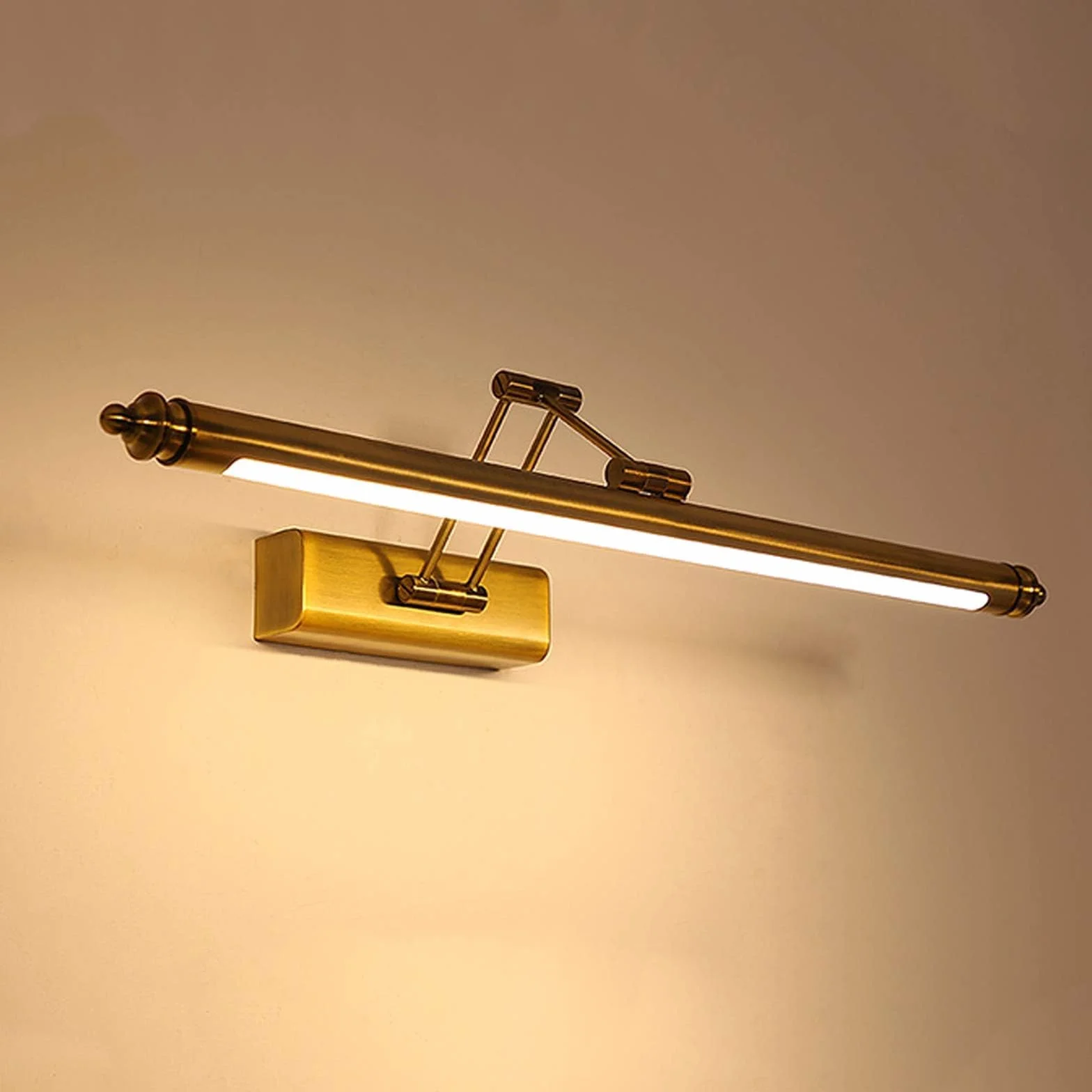 Mosiężna lampa łazienkowa w stylu retro, nad lustro, regulowana, z metalową podstawą, w stylu vintage, 3000 K, ciepła biel, lampa ścienna do wnętrz, antyczna, do szafki z lustrem, 50 cm/8 W
