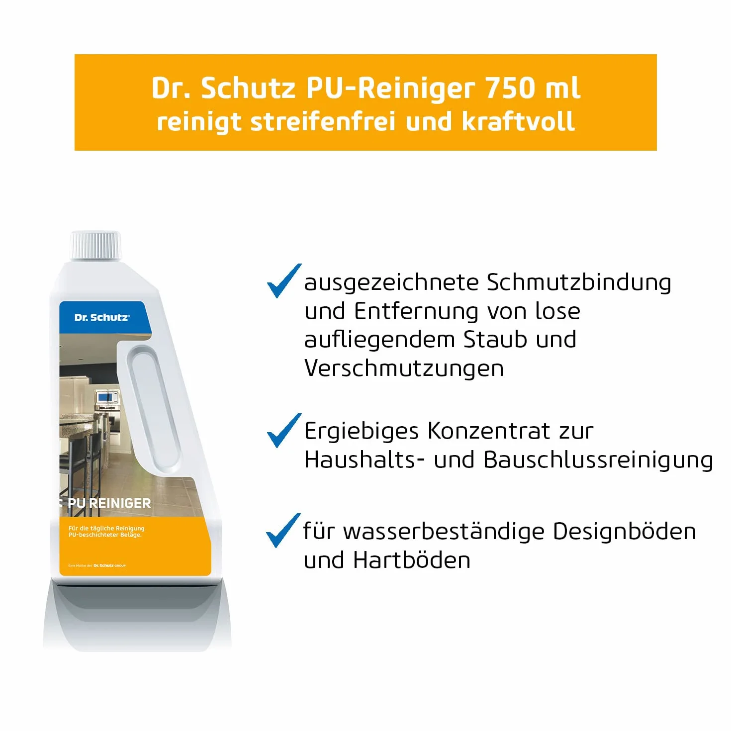 Dr. Schutz Środek do czyszczenia podłóg z poliuretanu, 750 ml, do winylu, PCW i designerskich podłóg, skuteczny koncentrat czyszczący