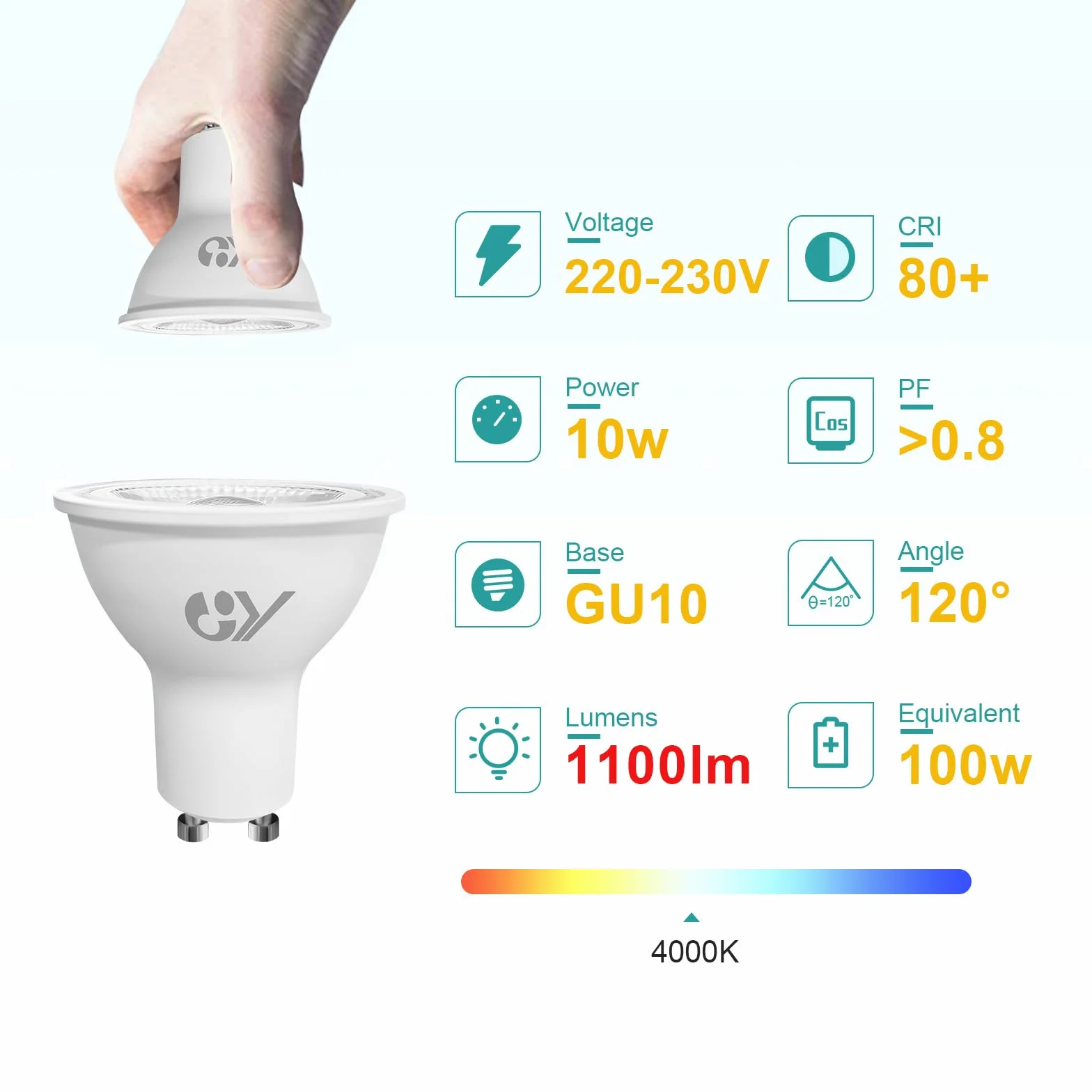 GY GU10 żarówki LED 10 W (odpowiednik 100 W) 1100 lm, 4000K neutralna biel, szerokie wiązki 120°, szkło matowe, nieściemnialna żarówka LED GU10 6 sztuk (zestaw 1)