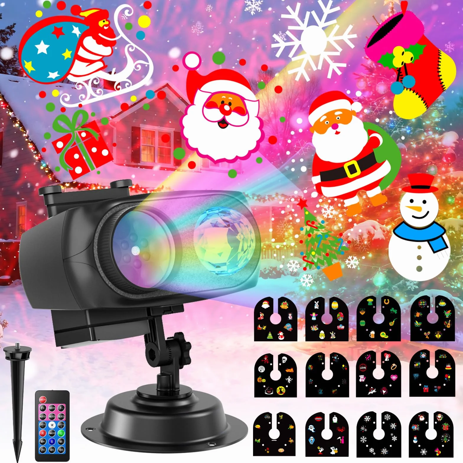 Projektor Holograficzny 2w1 Halloween 12 Slajdów 8 Wzorów 10 Kolorów Efekt Fali Wodoodporna Lampa Timer Dekoracja Okienna