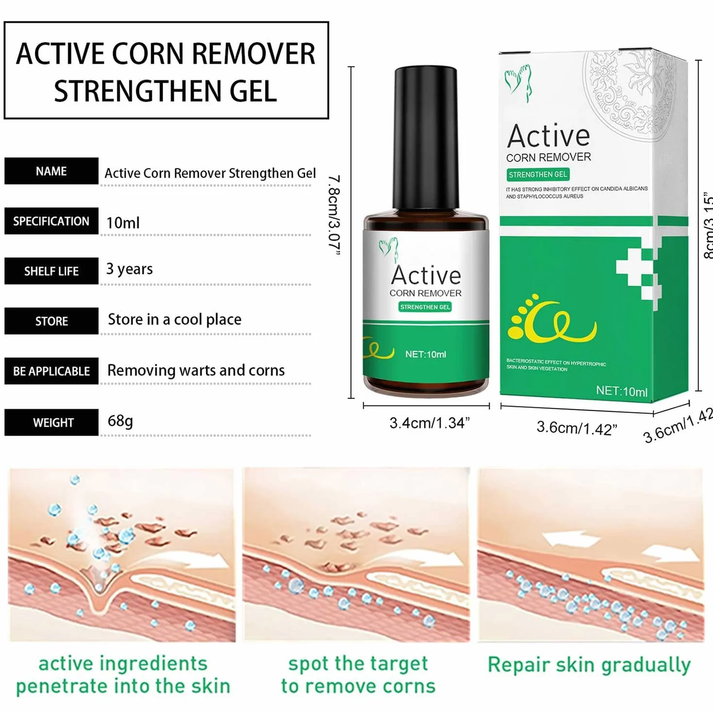Active Corn Remover Strengthen Gel,Corn Remover Gel Extra Strength, Instant Blemish Removal Gel,Wart Remover Liquid,Corn Remover Liquid for Feet Toes Hands Care,Easy to Remove Calluses (1pcs)