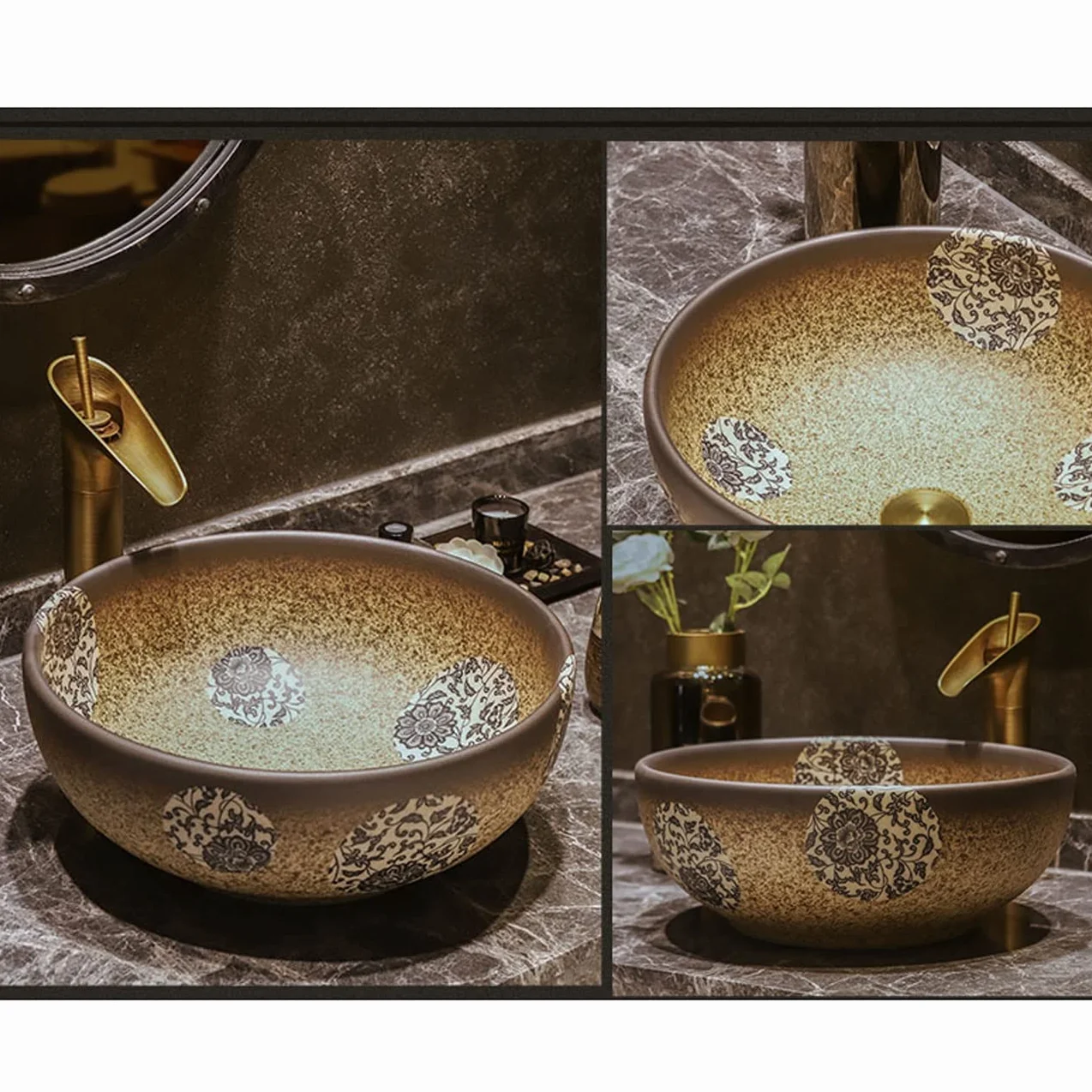 Okrągła Umywalka Porcelanowa Nablatowa, Ceramiczna Umywalka Nablatowa, Artystyczna Umywalka Łazienkowa Z Misą