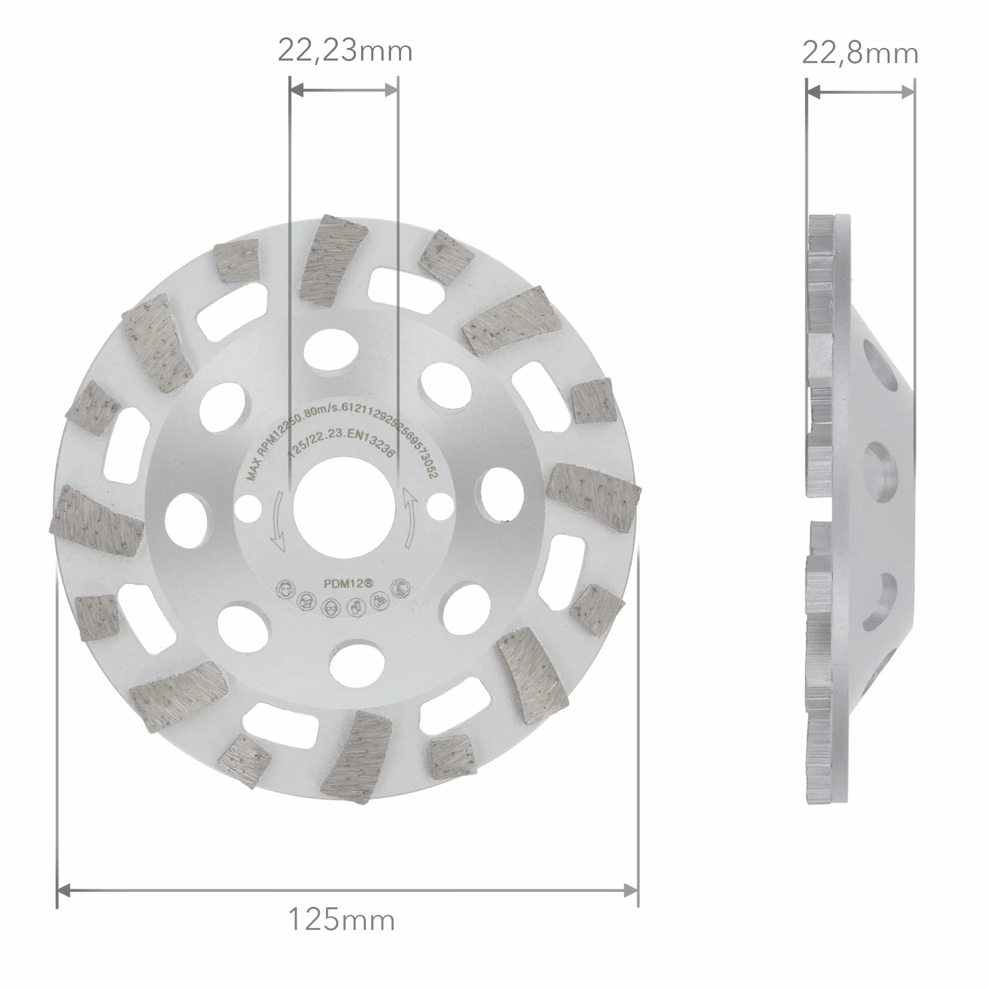 PRODIAMANT Profesjonalna diamentowa szlifierka do betonu 125 mm x 22,2 mm diamentowa tarcza szlifierska PDX82.916 125 mm pasująca szlifierka kątowa