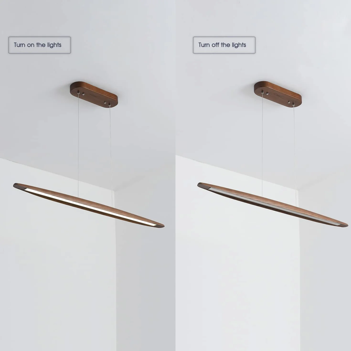 YISDESIGN 180 cm drewniana liniowa lampa wisząca - światła do jadalni i wyspy - LED ściemniany liniowy żyrandol - 40 W - kolor orzecha włoskiego