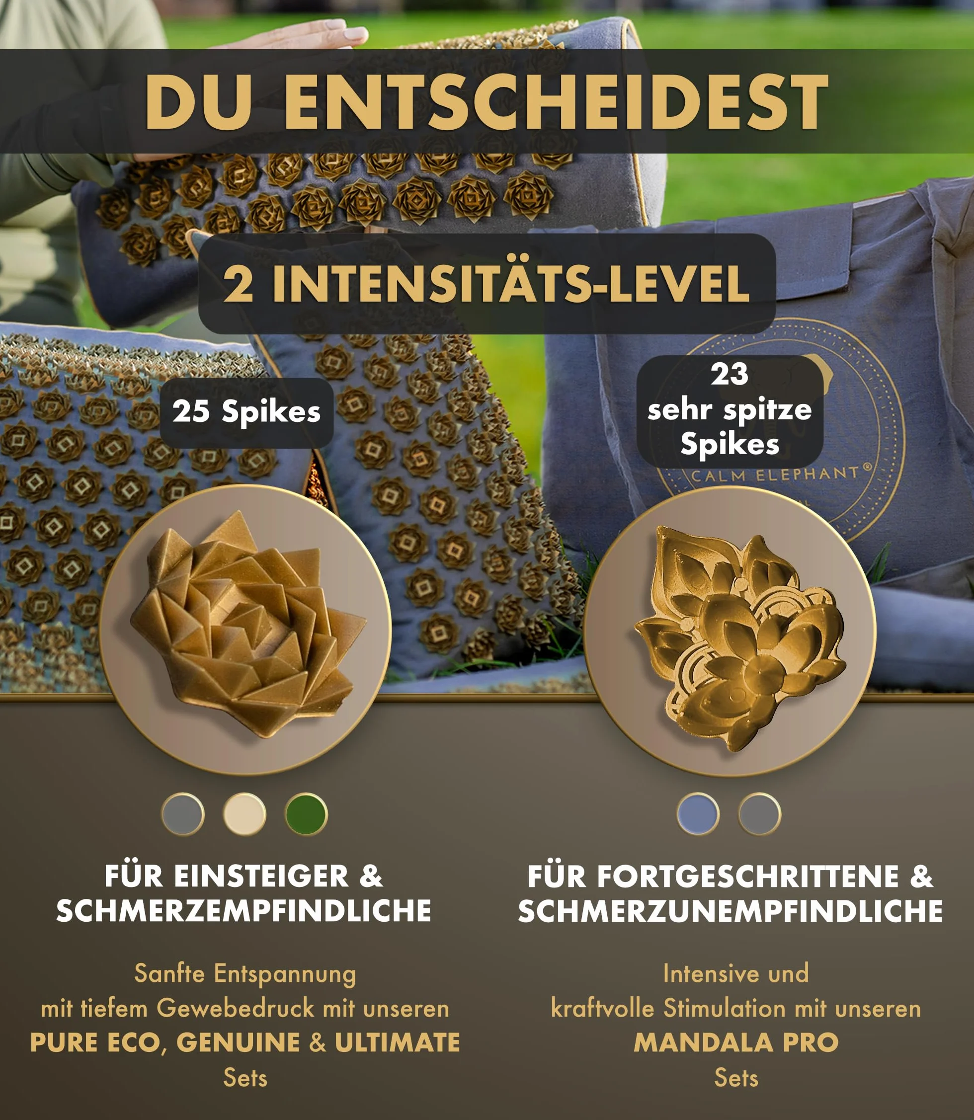 CALM ELEPHANT ORIGINAL® Luksusowa Mata Do Akupresury Z Poduszką XL PURE ECO, Mata Kolcowa Na Plecy, Poduszka Z Funkcją Ciepła I Torba, Naturalna I Trwała – Szara