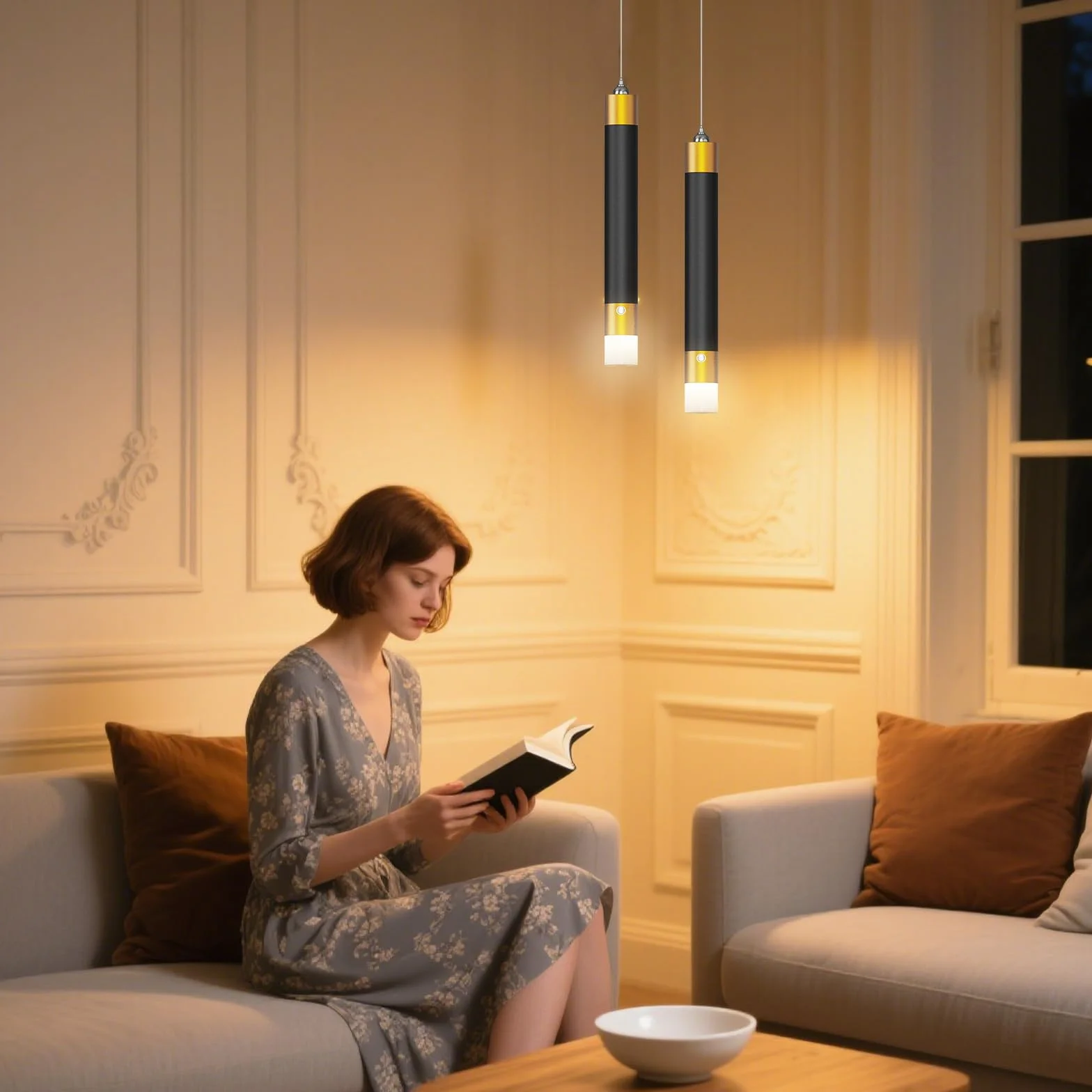 ACMHNC Bezprzewodowa lampa wisząca, lampa do sypialni, lampa wisząca LED 5 W, bateria 4500 mAh, możliwość ściemniania, regulowana wysokość 190 cm, średnica 4 x 33 cm