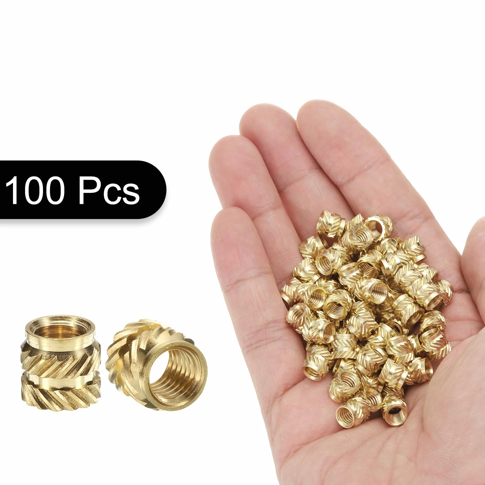 QUARKZMAN 100 sztuk M5 wkładki gwintowane mosiężne Heat Set Insert M5 x 6,5 mm, OD 7 mm radełkowane nakrętki dociskowe, druk 3D mosiężne nakrętki żeńskie wkładki gwintowane nakrętki