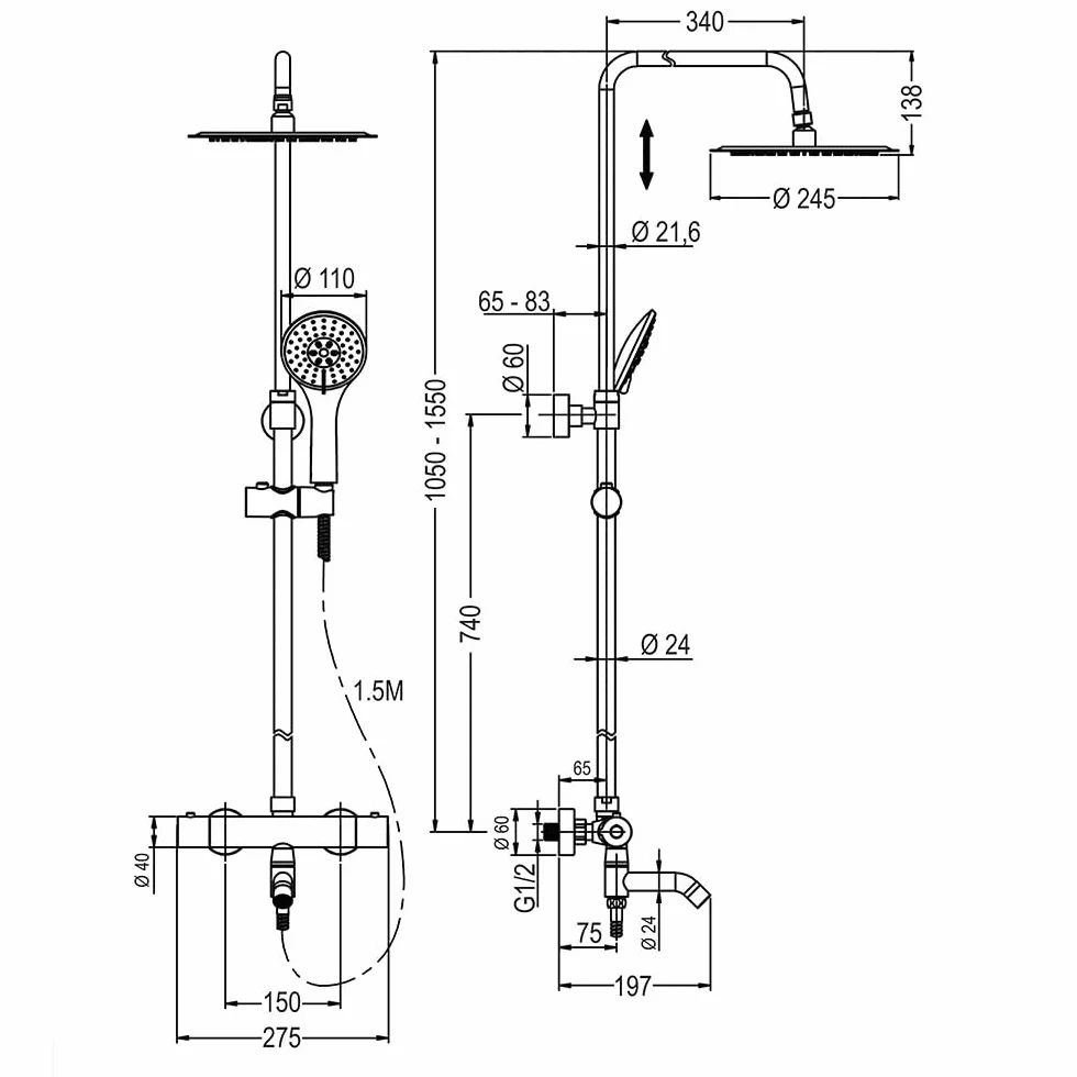 Kibath L455521 kolumna prysznicowa termostat okrągła armatura wylewka Plus, chrom błyszczący