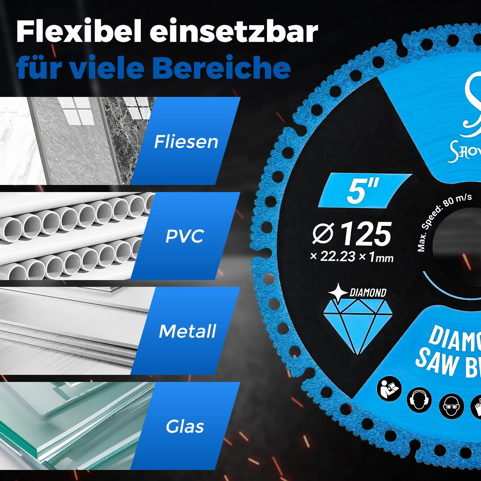 Diamentowa tarcza tnąca 3 sztuki, Ø 125 mm x 22,23 mm do szlifierek kątowych – uniwersalne ostrze diamentowe do płytek, PCW, metalu, szkła, profesjonalna tarcza tnąca do precyzyjnego cięcia