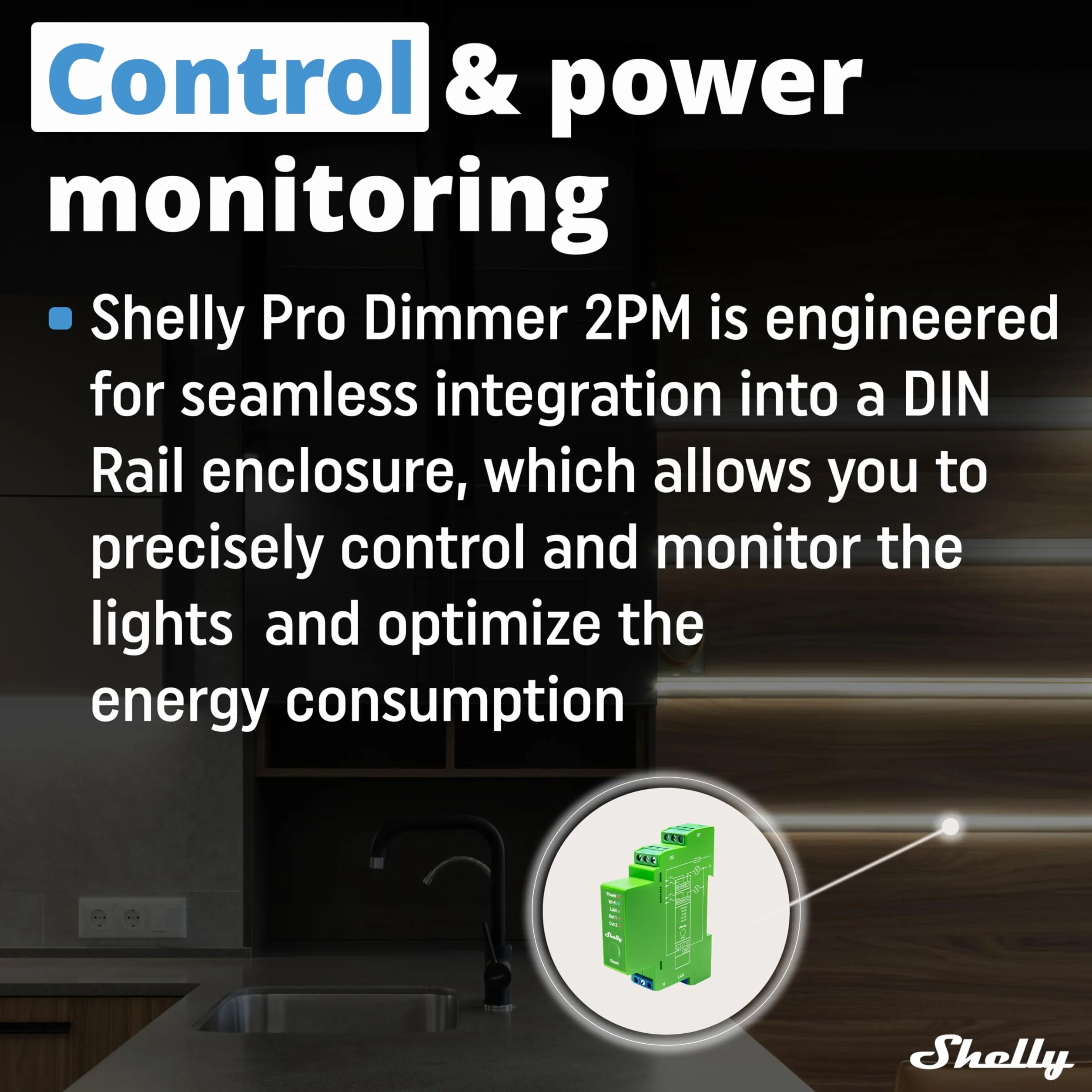 Shelly Pro Dimmer 2PM 2-Kanałowy Inteligentny Ściemniacz Wi-Fi LAN Bluetooth z Pomiarem Mocy Szyna DIN Automatyka Domowa