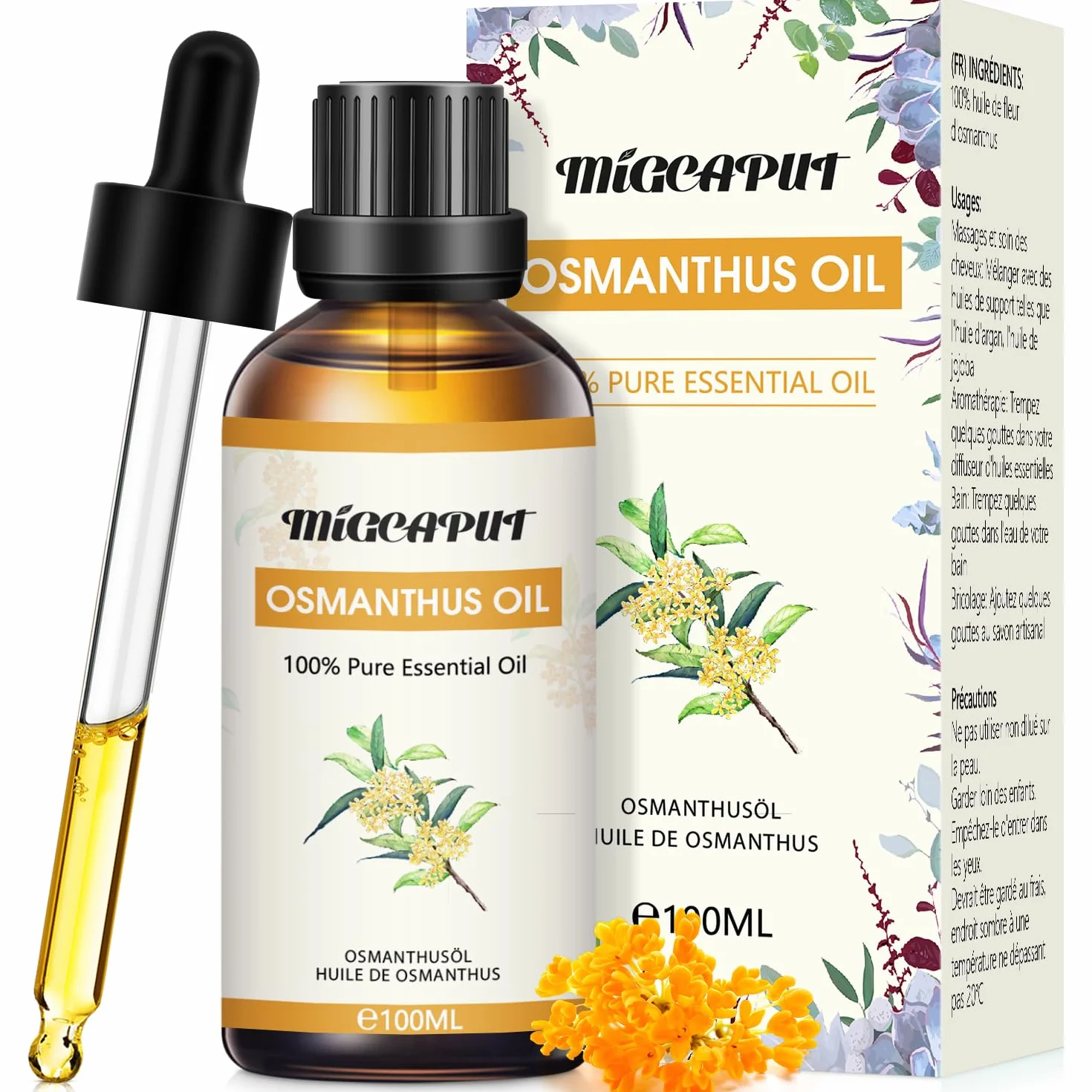 MIGCAPUT Olejek Eteryczny Osmanthus Fragrans 100ML, Olejki do Aromaterapii Premium, 100% Czysty Naturalny Olejki Aromaterapeutyczny do Dyfuzora Nawilżacza, SPA, Masażu, Snu, Mydła