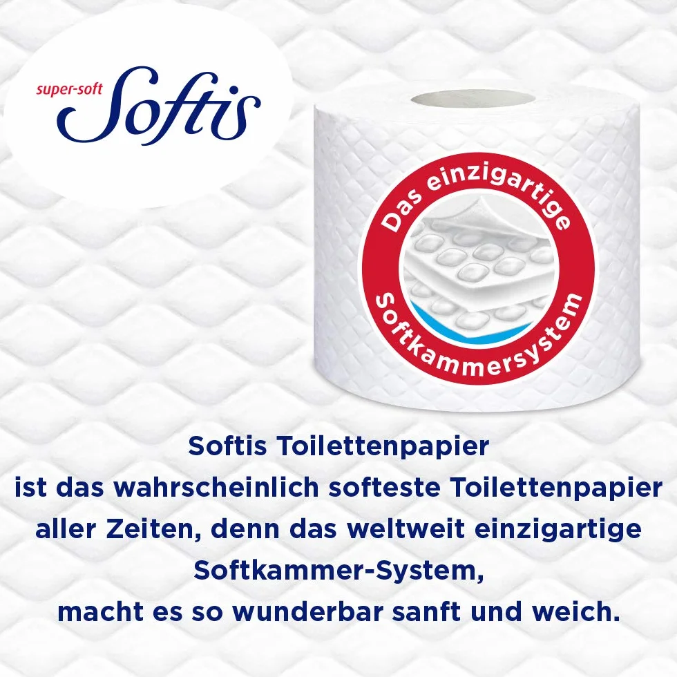Softis 4-warstwowy papier toaletowy, opakowanie 45 rolek (5 x 9 pojedynczych opakowań), 100 arkuszy na rolkę, jedyny w swoim rodzaju system miękkich komór | opakowanie nadające się do recyklingu | papier z certyfikatem FSC