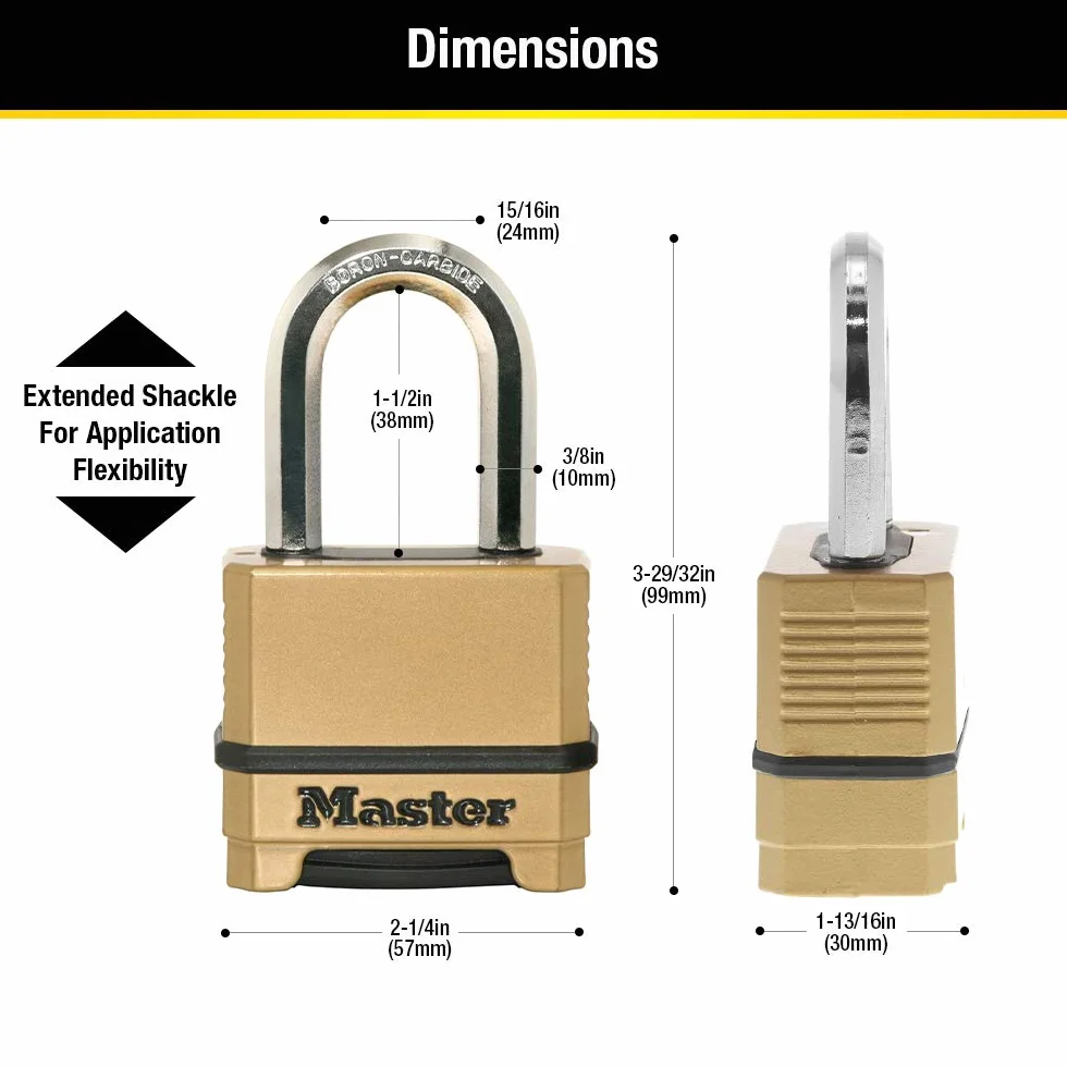 Master Lock M175XDLF Solidny zamek szyfrowy na zewnątrz mosiężne wykończenie szekla 3,8 cm