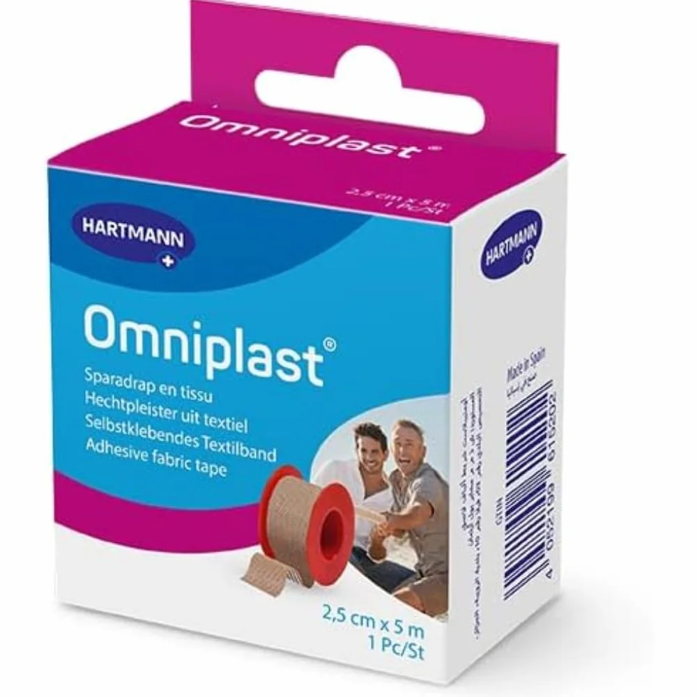 Omniplast - Tkanina Sparadrap - Modułowy kształt - Zachowuje skórę - 2,5 cm x 5 m - 1 sztuka