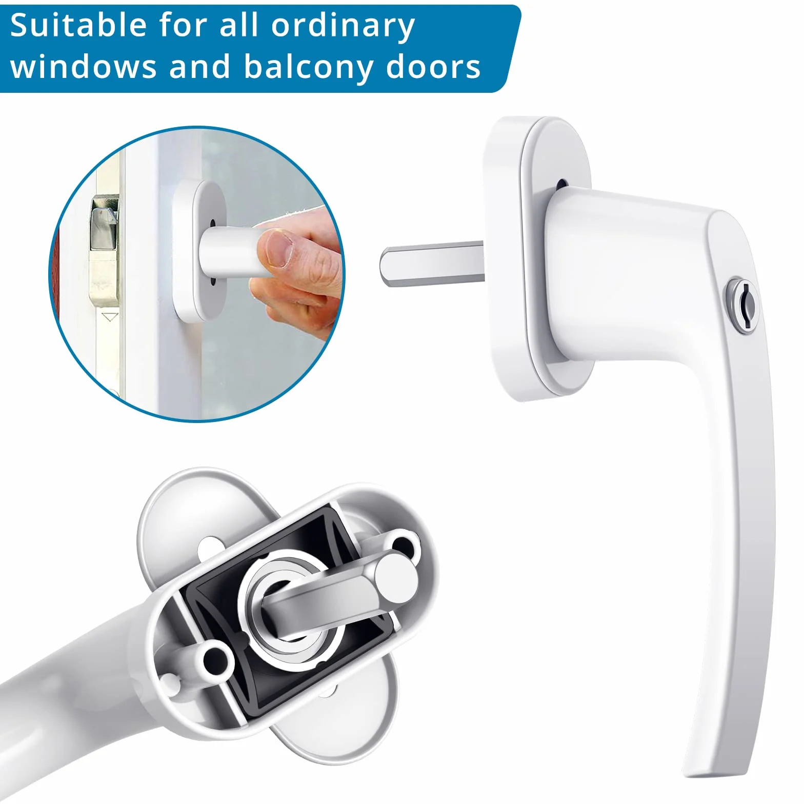 AUTOUTLET 4 szt. Zamykane klamki do okien Biały aluminiowy uchwyt do drzwi balkonowych Windows z 8 śrubami i 8 kluczami pasuje do wszystkich powszechnie stosowanych okien i drzwi balkonowych
