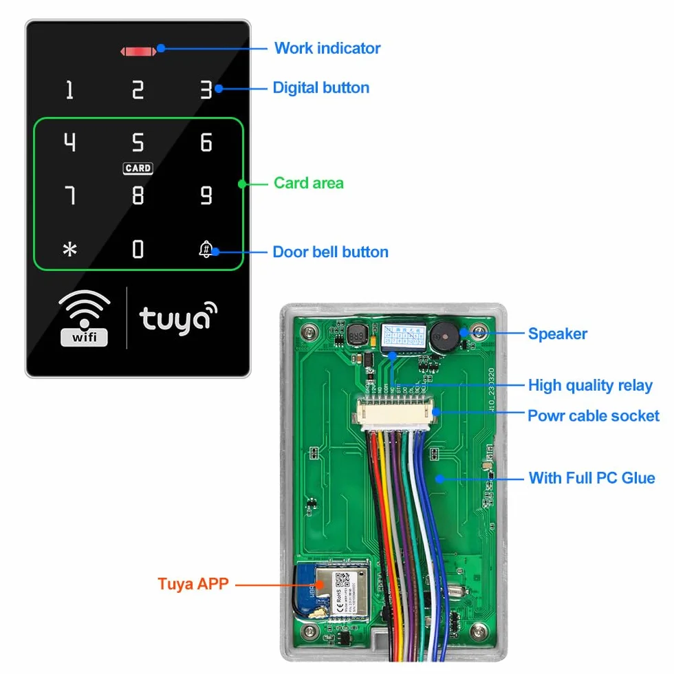 WiFi Tuya klawiatura kontroli dostępu RFID IP68 wodoodporna podwójna częstotliwość 125 kHz / 13,56 MHz dotykowy kontroler dostępu do hasła, inteligentna aplikacja do odblokowywania systemu