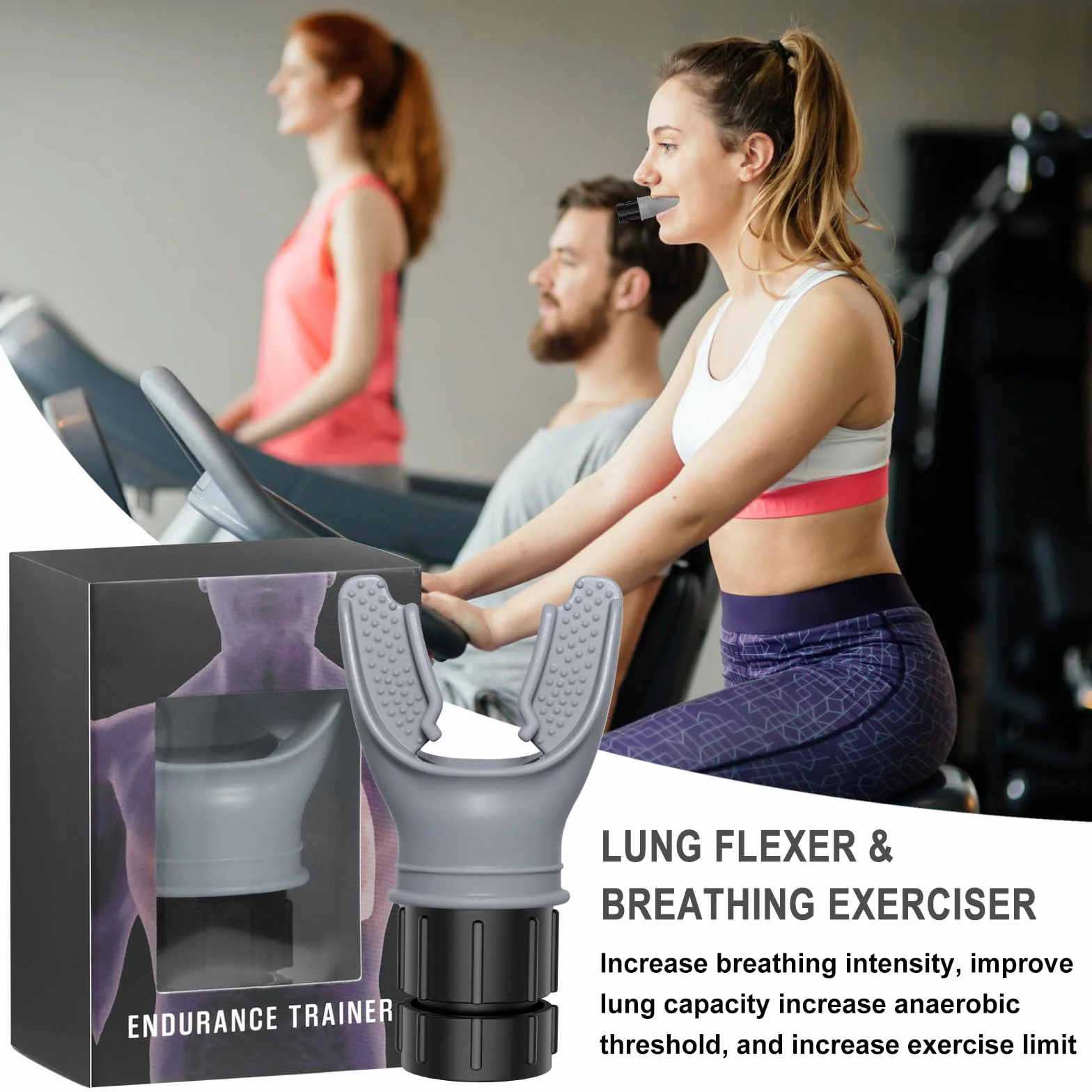 Oxyfit trener płuc z regulowanymi oporami, przyrząd do ćwiczeń oddechowych szary