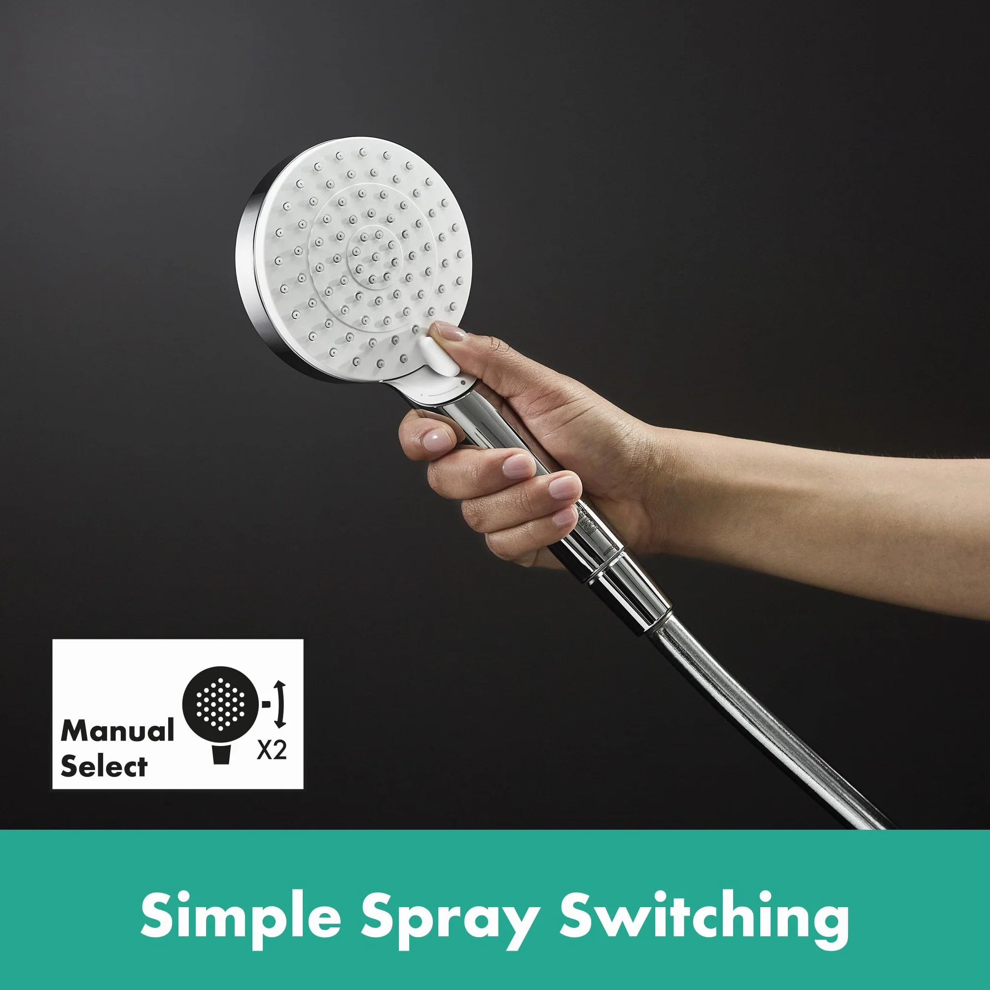 hansgrohe Crometta - zestaw prysznicowy z główka prysznicowa, bateria termostatyczna, wąż prysznicowy 160 cm oraz drążek prysznicowy 65 cm, oszczędzająca wodę z 2-strumieniowa, biały/chrom, 27812400