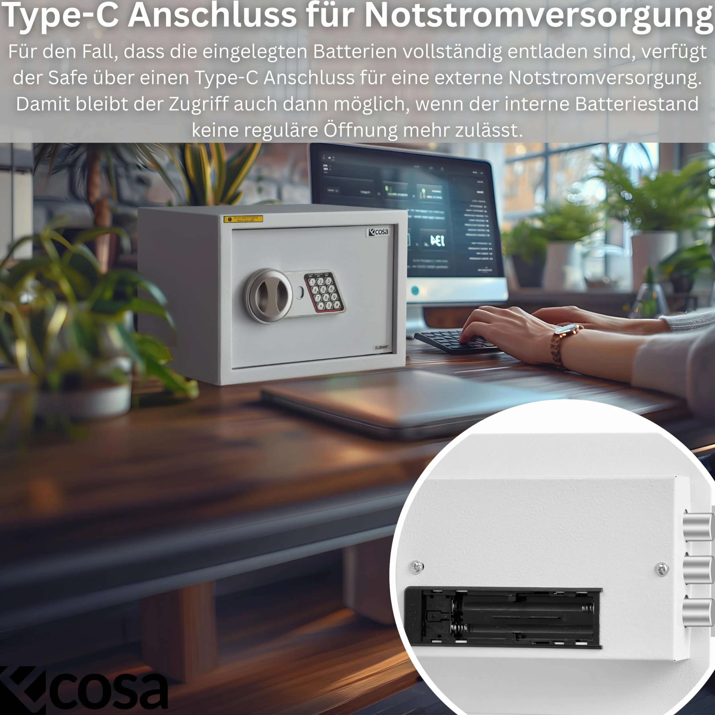 Ecosa Elektroniczny sejf 35 x 25 x 25 cm – sejf meblowy i sejf ścienny z kodem numerycznym i kluczem, sejf hotelowy do domu, 3-krotna, bardzo gruba podwójna blokada bolca, ognioodporny, wodoszczelny
