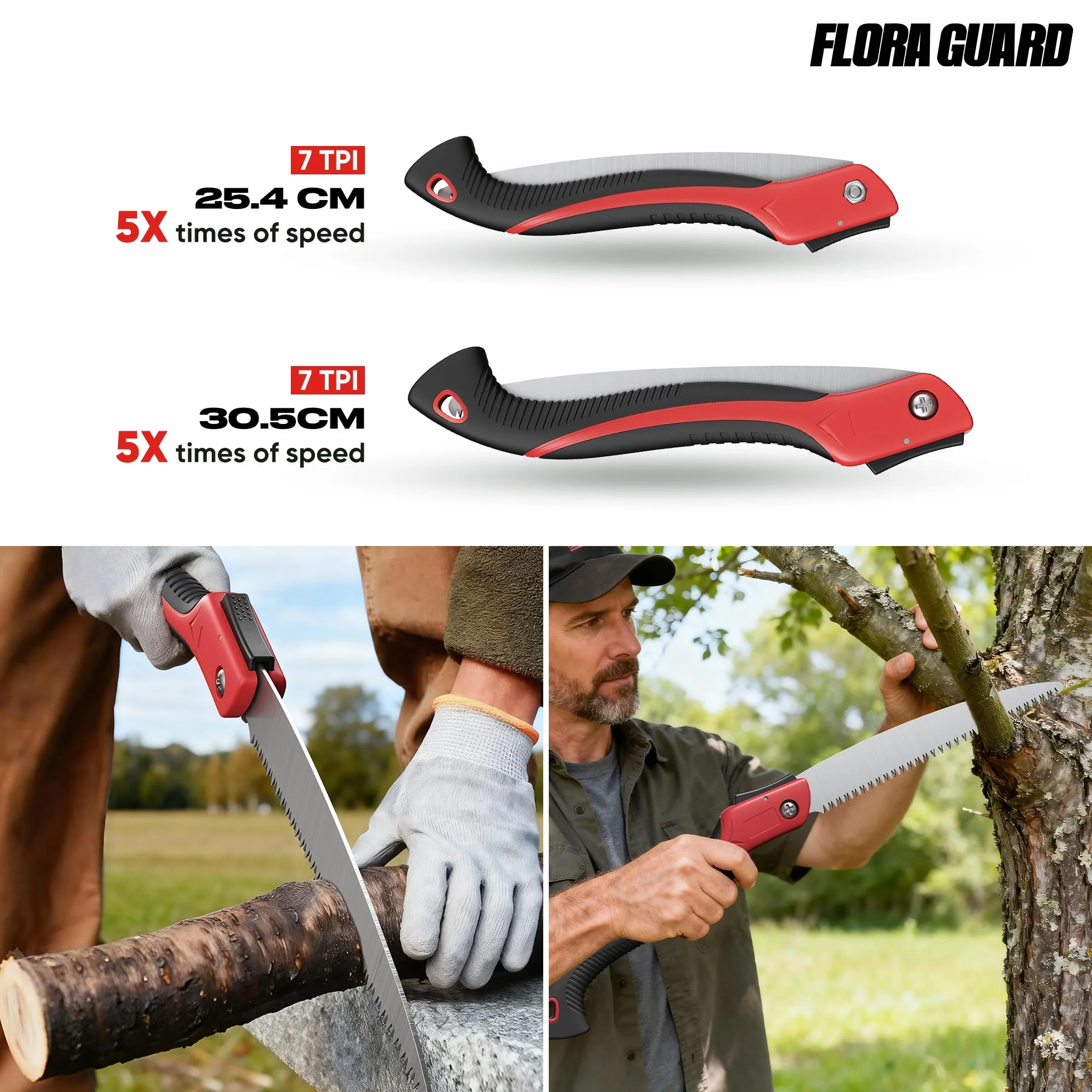 FLORA GUARD Piła do przycinania drzew 30 cm, wysokiej jakości ostrze ze stali SK5, piła ręczna z zębami 3D do przycinania drzew i biwakowania