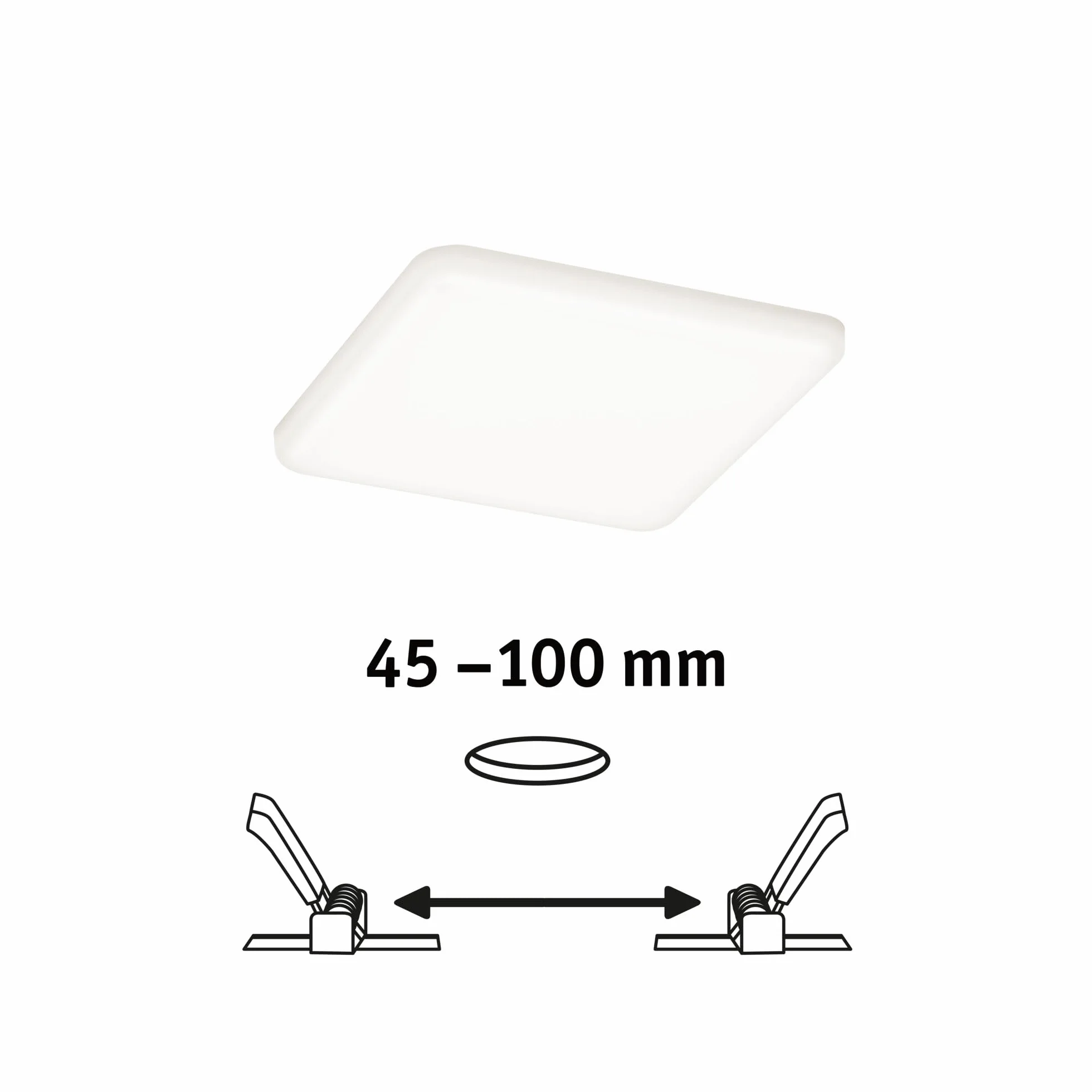 Paulmann 92397 Panel LED, oprawa wpuszczana Veluna VariFit, IP44 125x125mm czworok., w kompl. oprawa sufitowa 1x8,5 W satyn. tworzywo sztuczne 4000 K