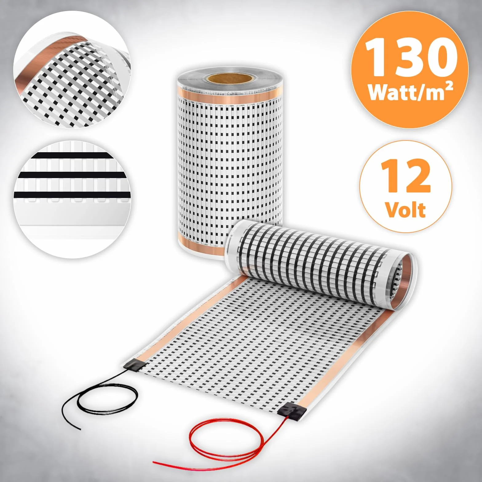 Folia grzewcza na podczerwień 12 V/DC 0,3 x 1 m elektryczne ogrzewanie podłogowe, węglowa folia grzewcza