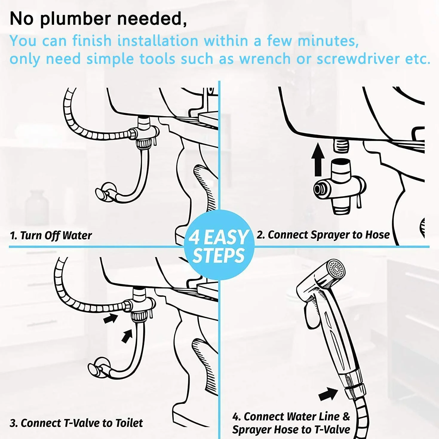 Bidet ręczny spray do toalety ze stali nierdzewnej z zaworem 3-drożnym 1/2"-3/8"
