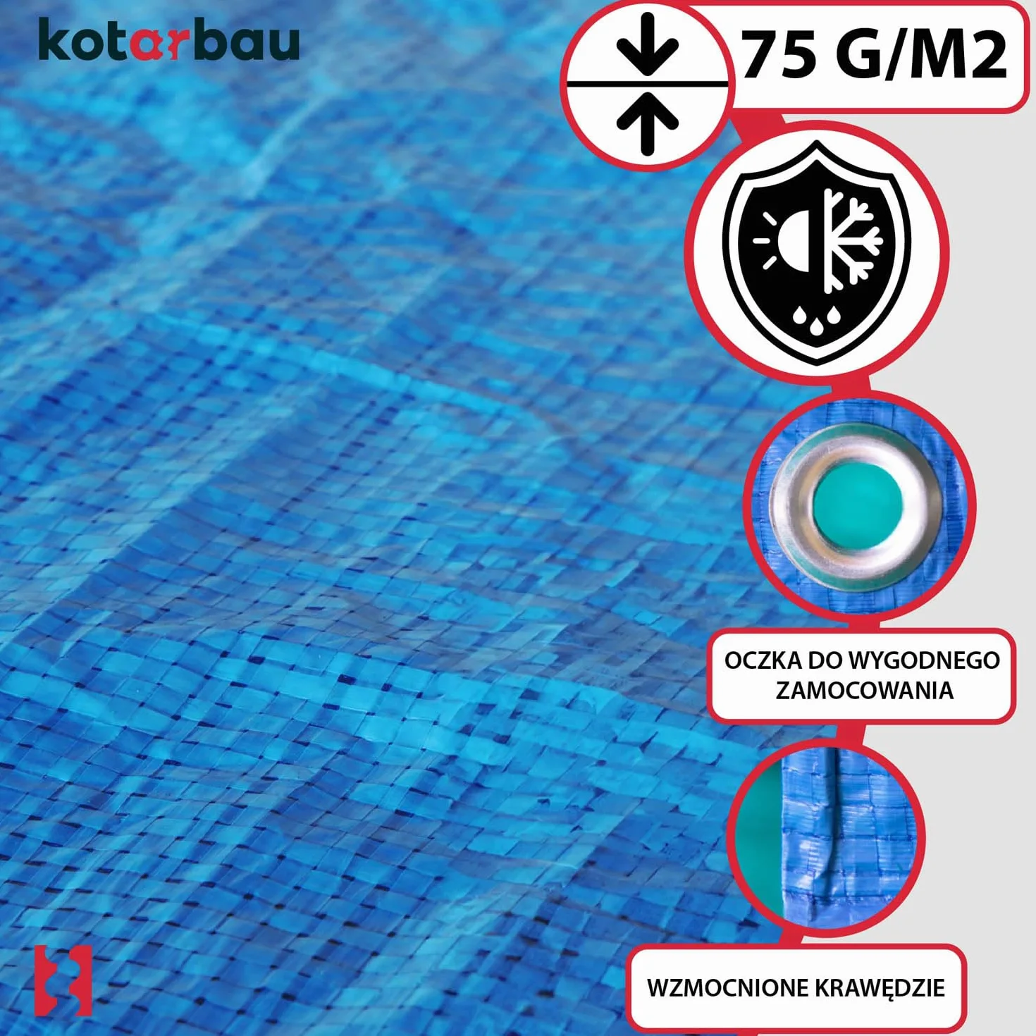 KOTARBAU® Plandeka 75 G/M2 - Płachta Ochronna Okryciowa - 2 X 3 M - Mocna - Gruba - Uniwersalna - Wodoodporna - Niebieska