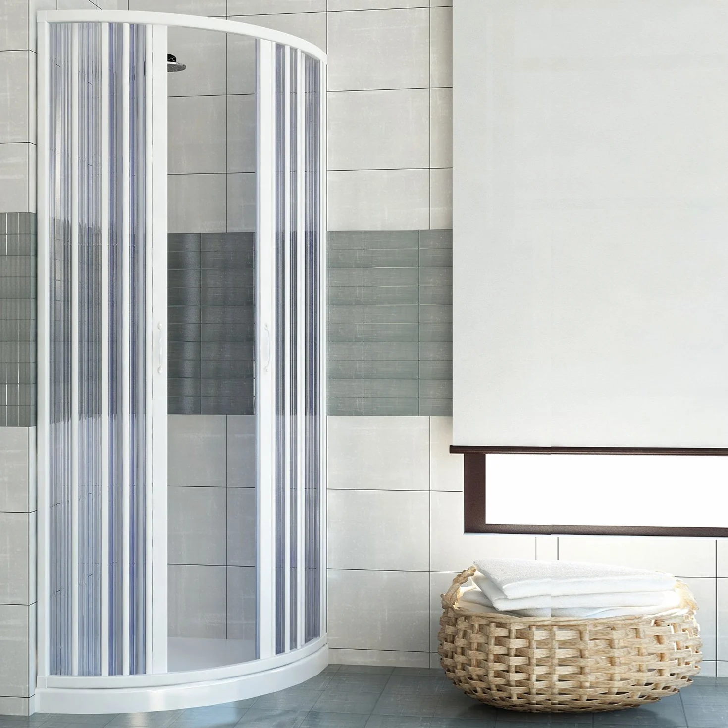 ROLLPLAST PINTO PVC kabina prysznicowa ćwierć koła 90 x 90 z centralnym otworem Mod. Scorpione