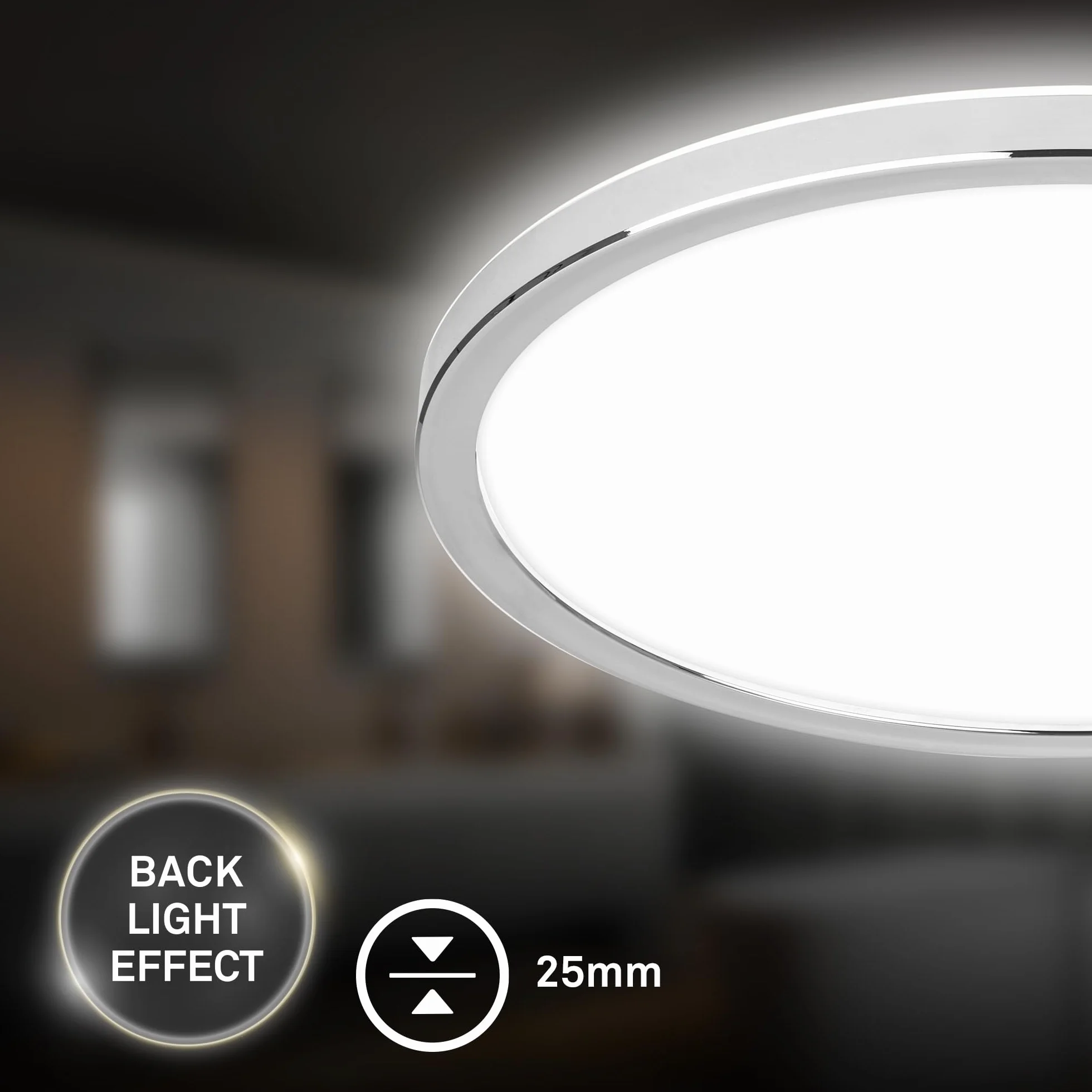 BRILONER - Lampa sufitowa LED łazienkowa ze światłem pośrednim, płaska, IP54 pyło- i bryzgoszczelna, lampa sufitowa, panel LED, lampa łazienkowa, lampa kuchenna, 29,3x2,8 cm, chrom