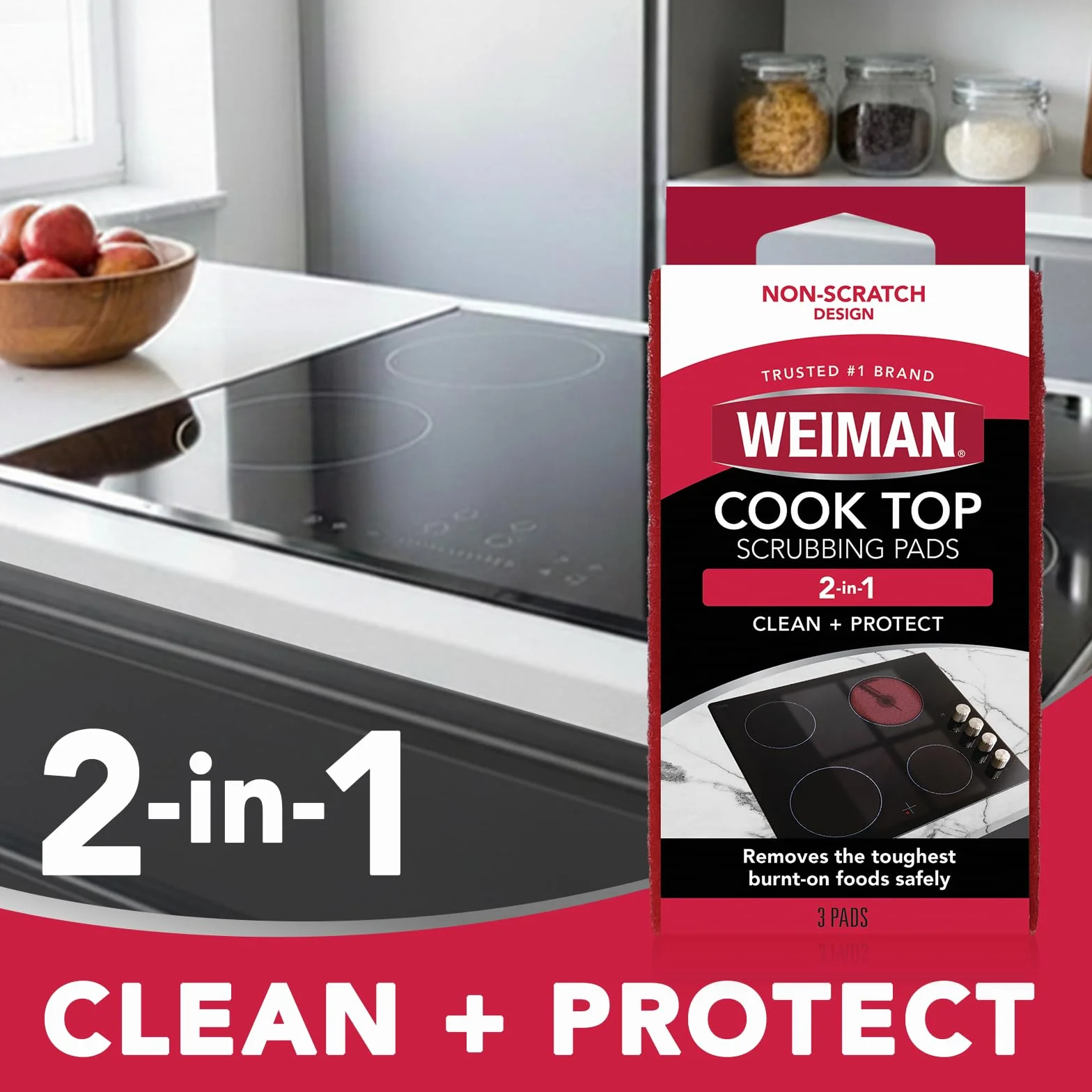 Weiman Ceramic and Glass Cooktop Cleaner - Mocny środek czyszczący i polerujący - 300 ml - 3 gąbki do szorowania