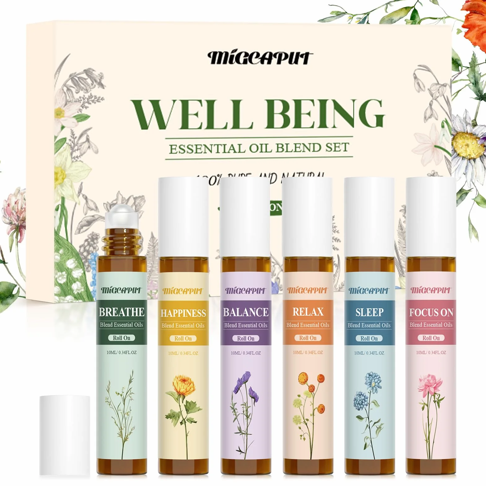 Zestaw Olejków Eterycznych w Kulce 6 x 10ML, Naturalny Perfumowany Olejek do Stosowania Na Skórę, Relaksujący, Ułatwiający Zasypianie