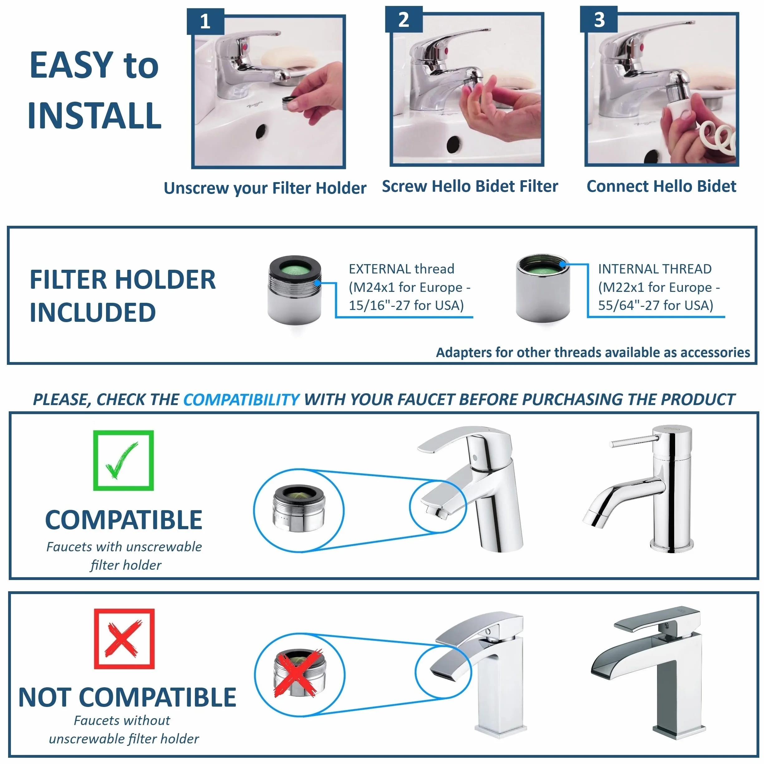Bidet prysznicowy HELLO BIDET, przenośny bidet do higieny intymnej, podłączany do kranu, odpowiedni dla całej rodziny, idealny dla seniorów i osób z problemami ruchowymi, produkt włoski