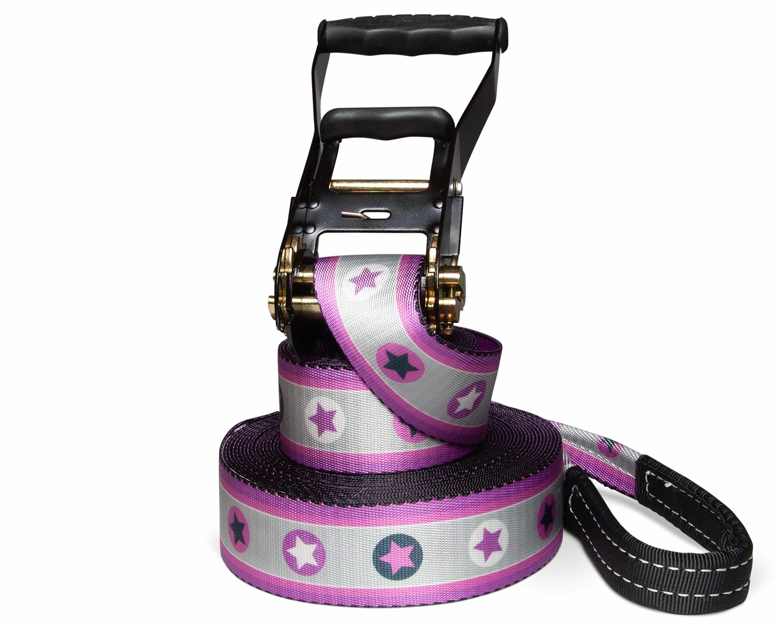 Zestaw Slackline Pink Stars, długość 25 m, kompletny zestaw dla dzieci, początkujących i rodzin, łącznie z linką mocującą i torbą do noszenia (25)