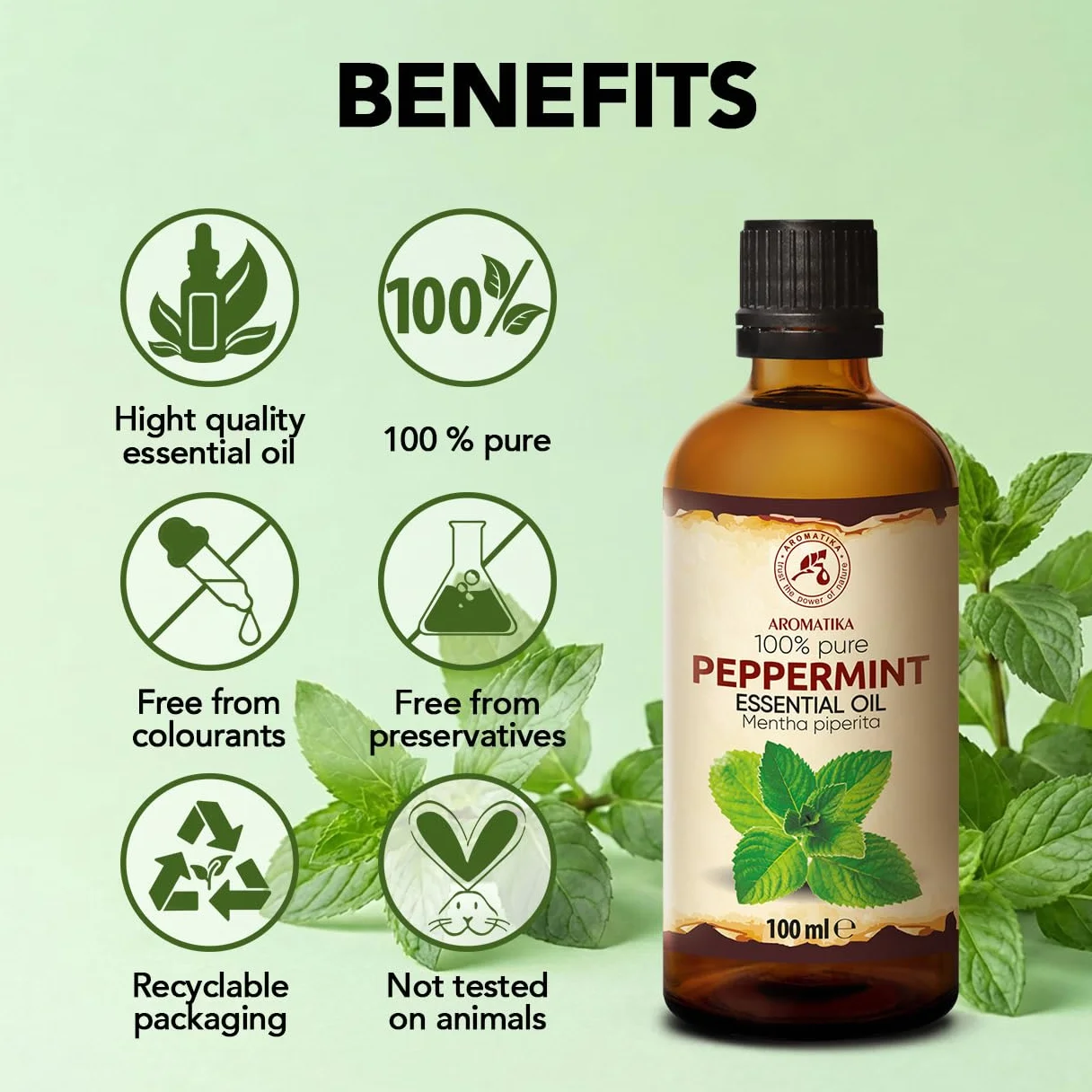 Olejek Eteryczny Z Mięty Pieprzowej 100 ml - Mentha Piperita - Olejek Aromatyczny do Dyfuzora - Aromaterapia - Świece Zapachowe - Mydła - Odświeżanie Powietrza