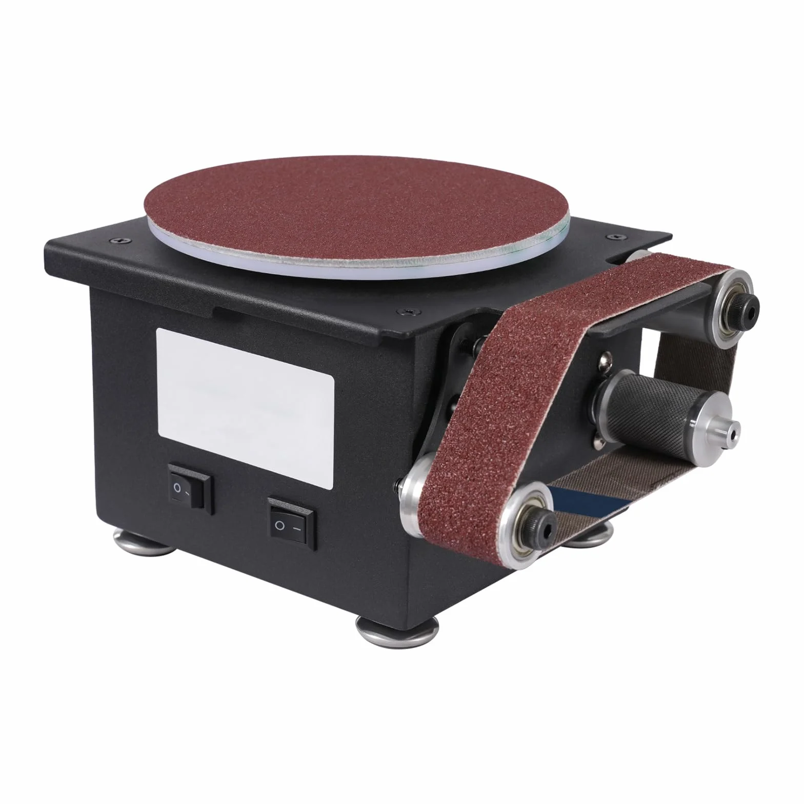 Szlifierka talerzowa, szlifierka taśmowa, 100 W, 150 mm, 7-biegowa regulacja prędkości obrotowej, szlifierka taśmowa i talerzowa, 4250-8500 obr./min, z 10 papierami ściernymi i taśmami szlifierskimi