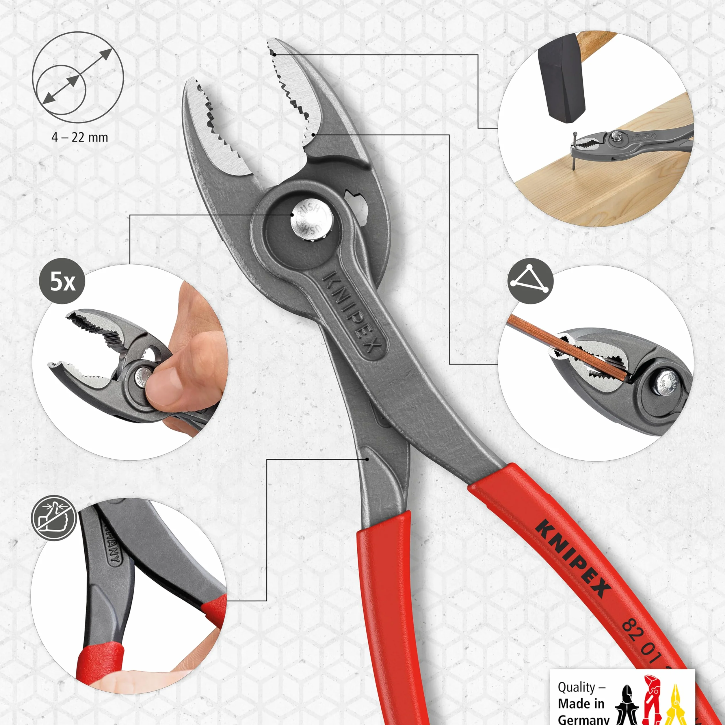KNIPEX TwinGrip szczypce z funkcją chwytu od czoła i z boku w opakowaniu z zawieszką fosforanowana, szara pokryte antypoślizgowym, 82 01 200