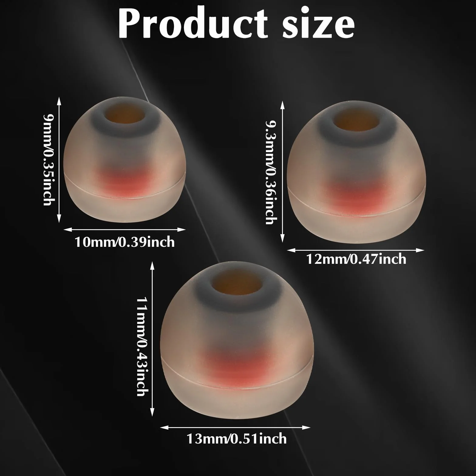 Silikonowe końcówki douszne 4,5-6 mm 3 kolory 3 rozmiary wymienne
