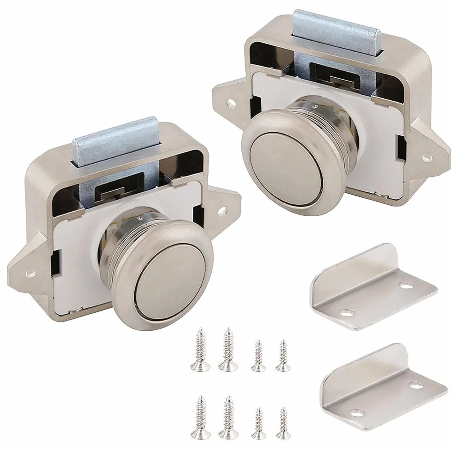 2 sztuki Cabinet Push Button Lock, Push Button Catch Door Lock Metal, blokada szuflad, zamek zatrzaskowy, do kamperów, jachtów