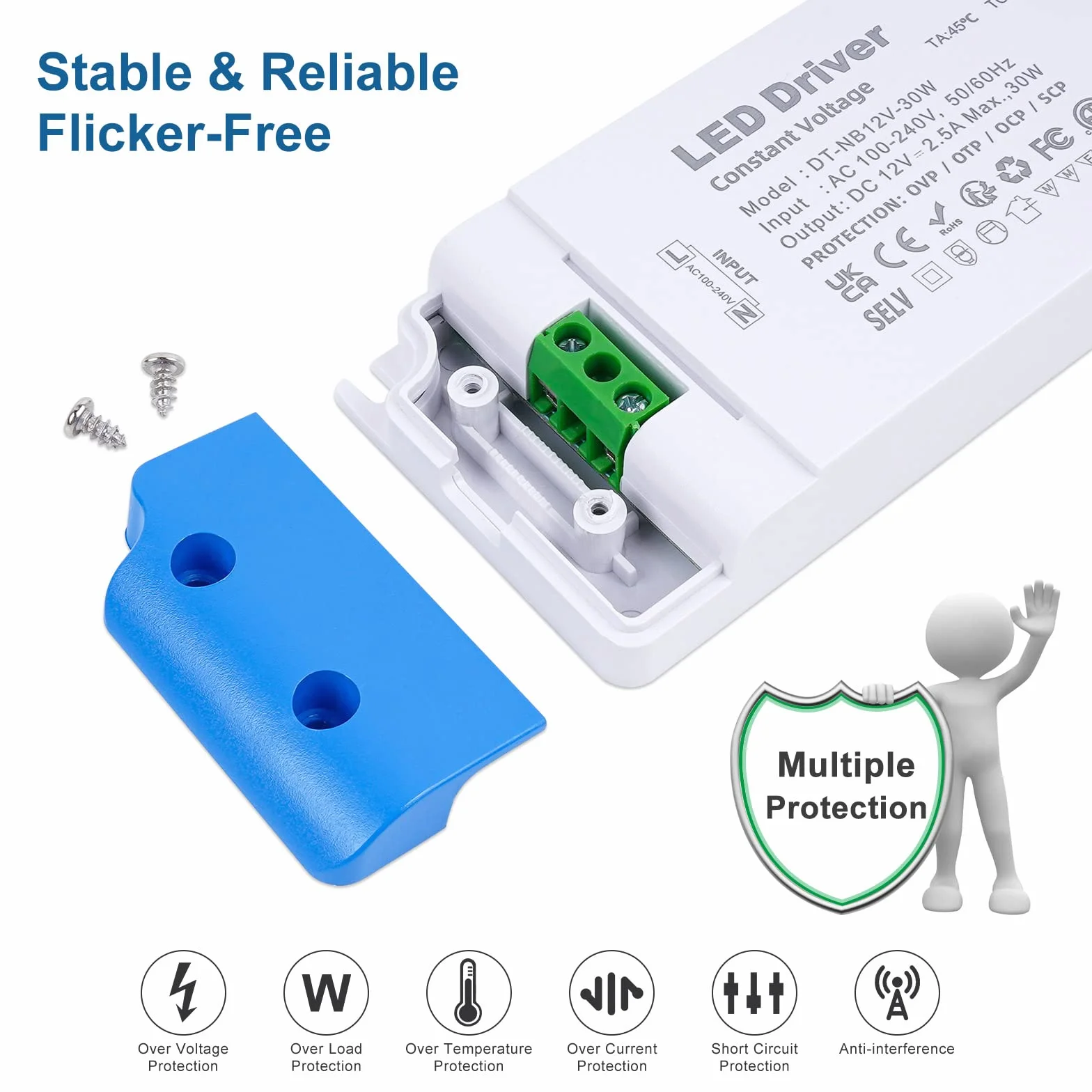 Sterownik LED 12V, 30W zasilacz AC 100-240V do 12V DC, 2,5A, ultracienki adapter do stałego napięcia 12V DIY taśmy LED MR16, MR11, żarówki G4