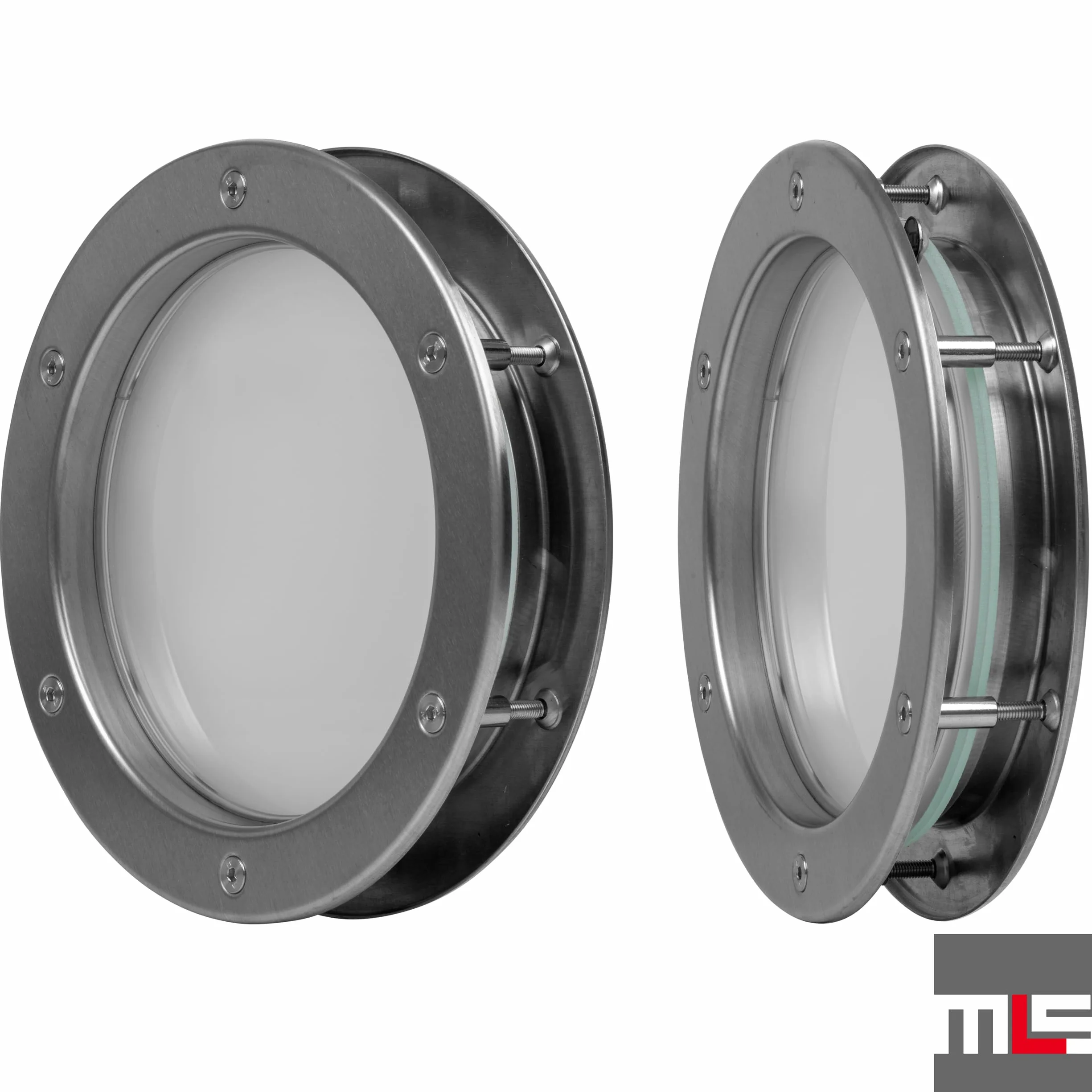 MLS B4000 AN Bulaj do Drzwi, z Wytrzymałego Aluminium, Bezpieczne Szkło VSG, Odpowiedni do Drzwi o Grubości 40 mm, Widoczne Śruby Montażowe, Naturalne Aluminium, Średnica 300 mm, Szkło Matowe