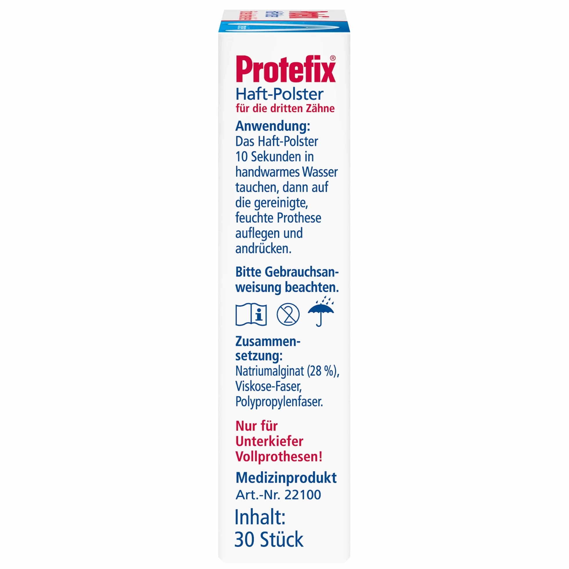 Protefix Podkładki samoprzylepne do protezy pełnej - dolna szczęka, skuteczna ochrona przed punktami nacisku i stanami zapalnymi, 30 podkładek samoprzylepnych