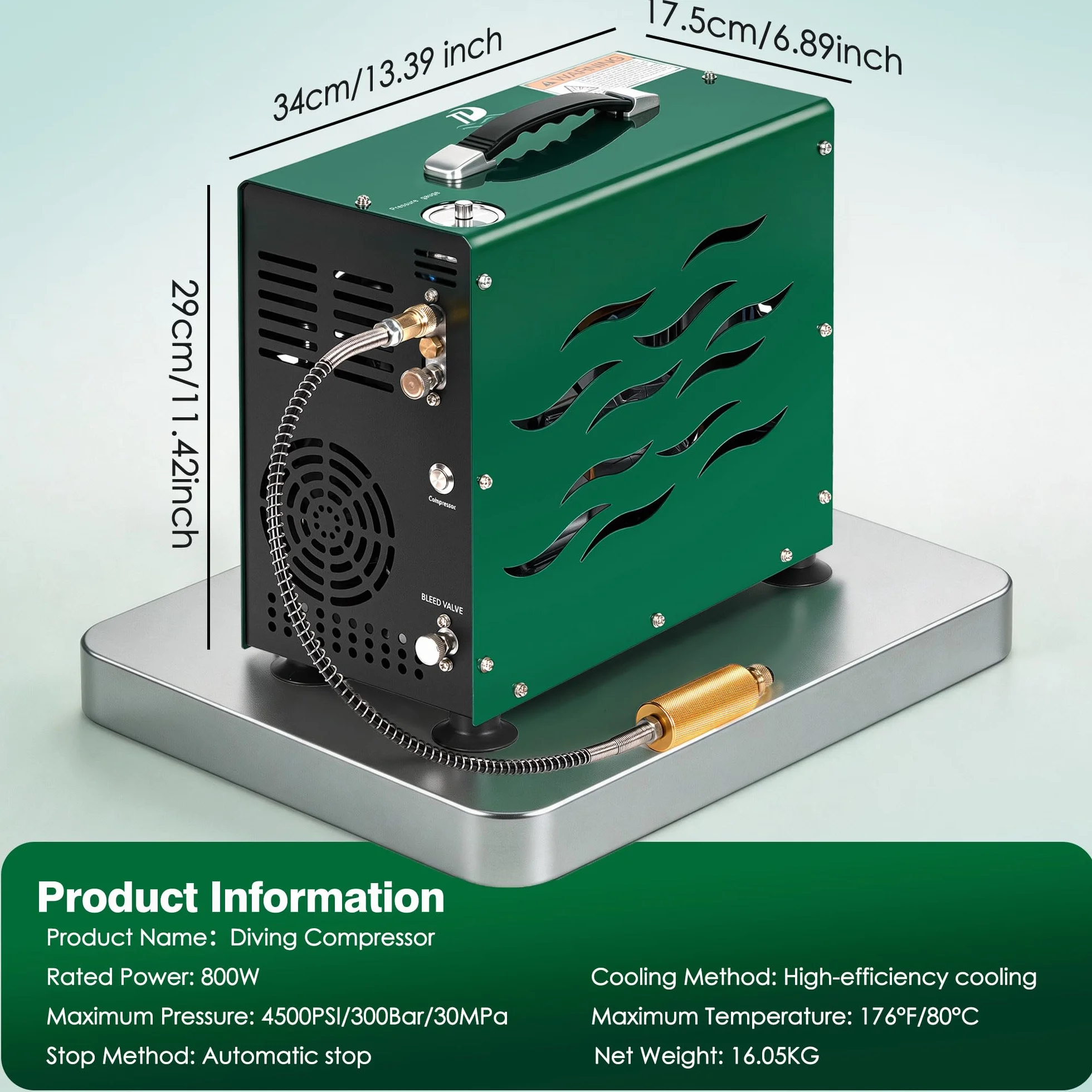 TUDIVING-300Bar Kompresor nurkowy, 800W dwucylindrowy kompresor powietrza PCP, kompresor wysokociśnieniowy z automatycznym zatrzymaniem, kompresor do nurkowania do napełniania 2L zbiornika nurkowego
