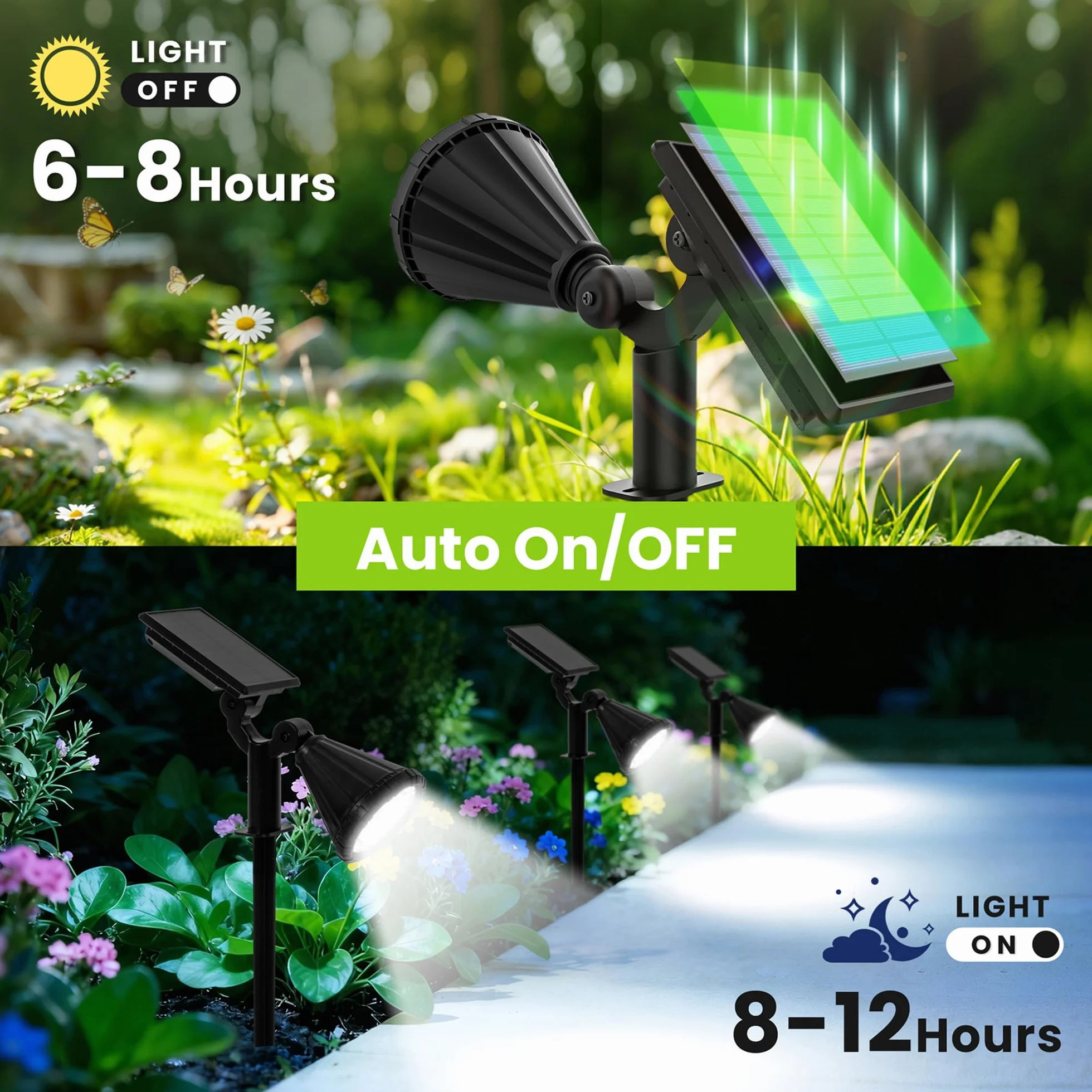 Solpex Solarne oświetlenie punktowe do użytku na zewnątrz, klasa wodoszczelności IP65, 25 diody LED, zasilane energią słoneczną reflektory do ścieżek, ogrodów, ogrodzeń (białe, 6 sztuki)
