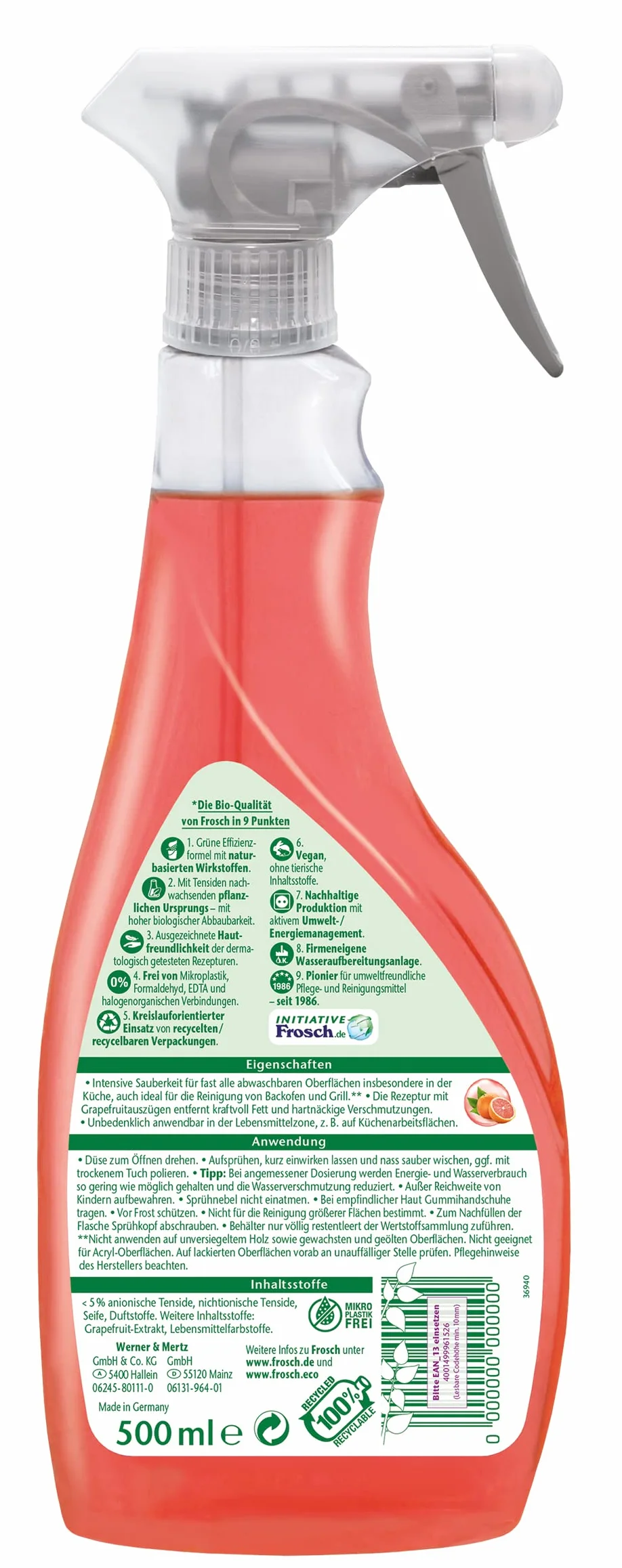 Frosch Środek do usuwania tłuszczu, grejpfruta, 0,5 l