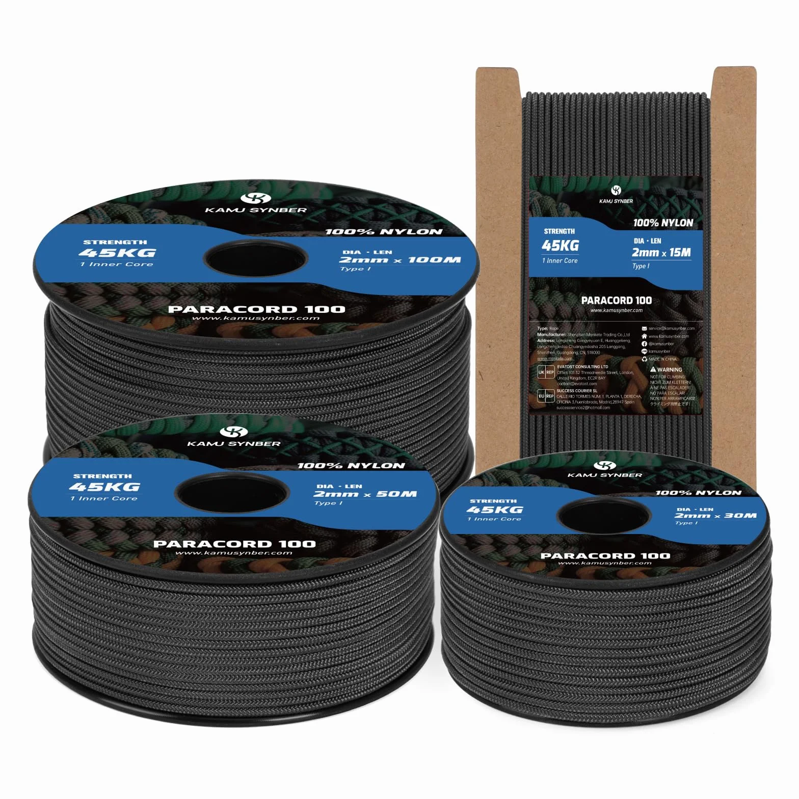 Paracord 2mm 15M 100% Nylonowa Linka 1 Strand Typ I Sznurek do Kemping, Zewnątrz, Rzemieślnicze | Wsparcie 45kg | Czarny